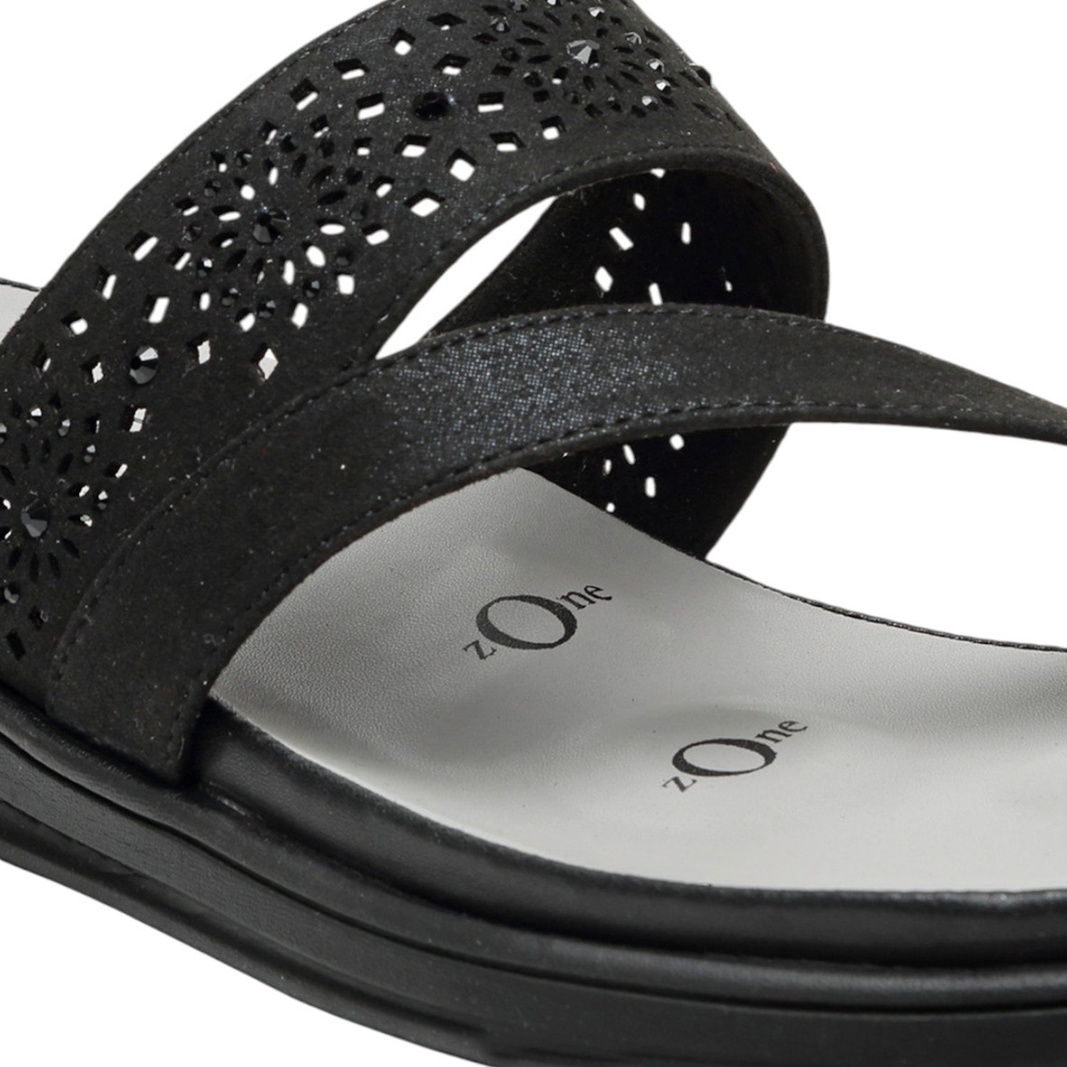 Women Black Perforated Strap Toe-Ring Sandals with 5-Zone Comfort