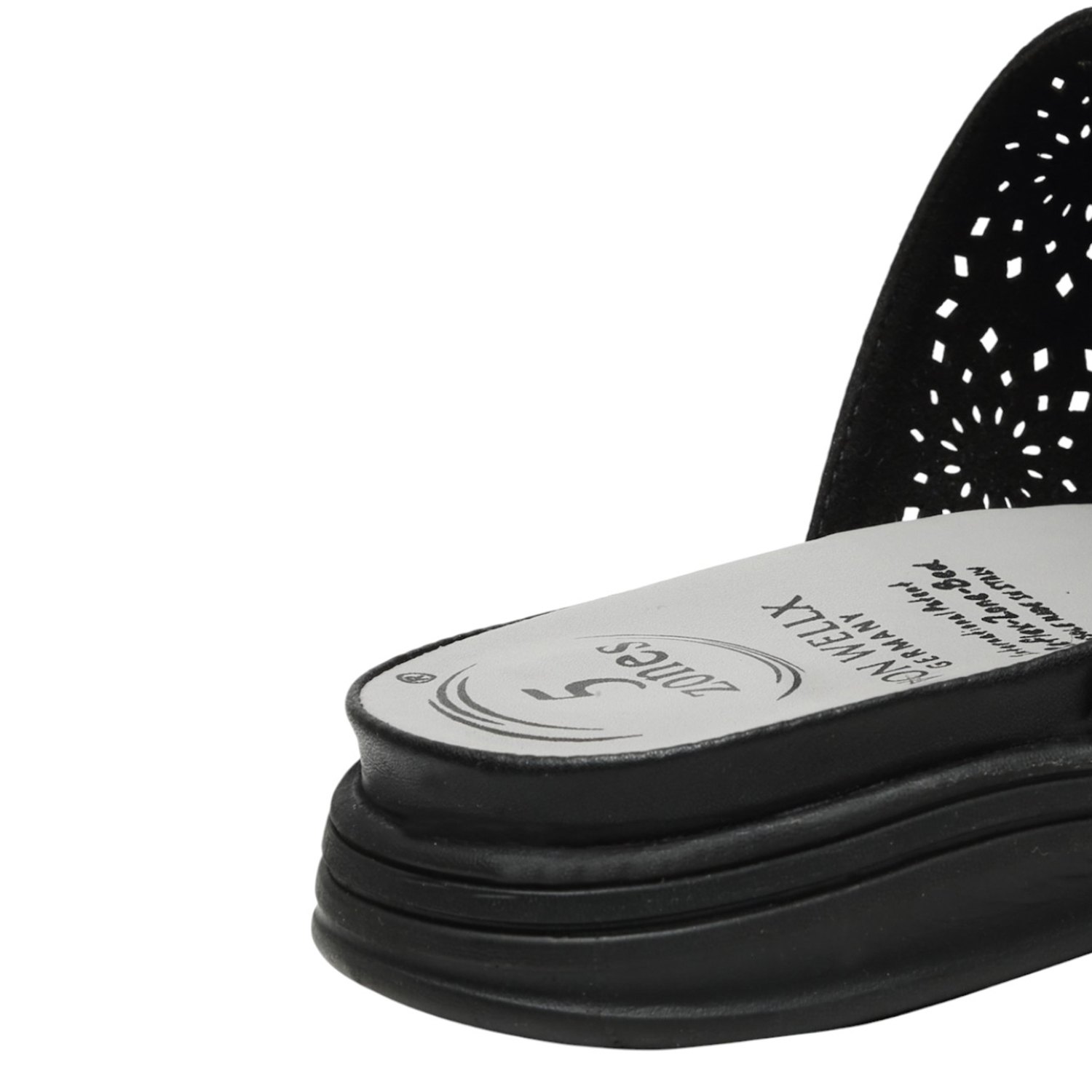 Women Black Perforated Strap Toe-Ring Sandals with 5-Zone Comfort