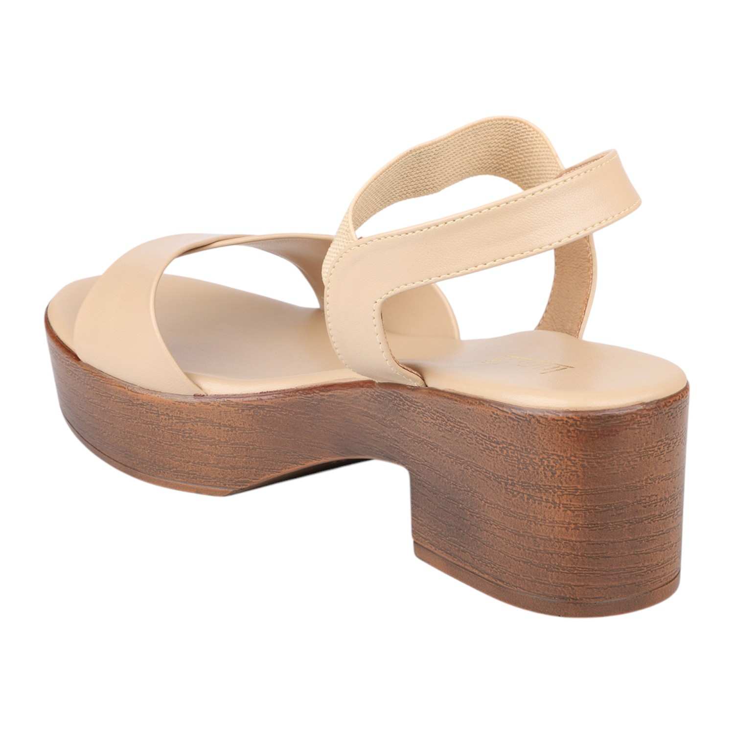 Women Beige Chunky Heel Platform Sandals with Ankle Strap