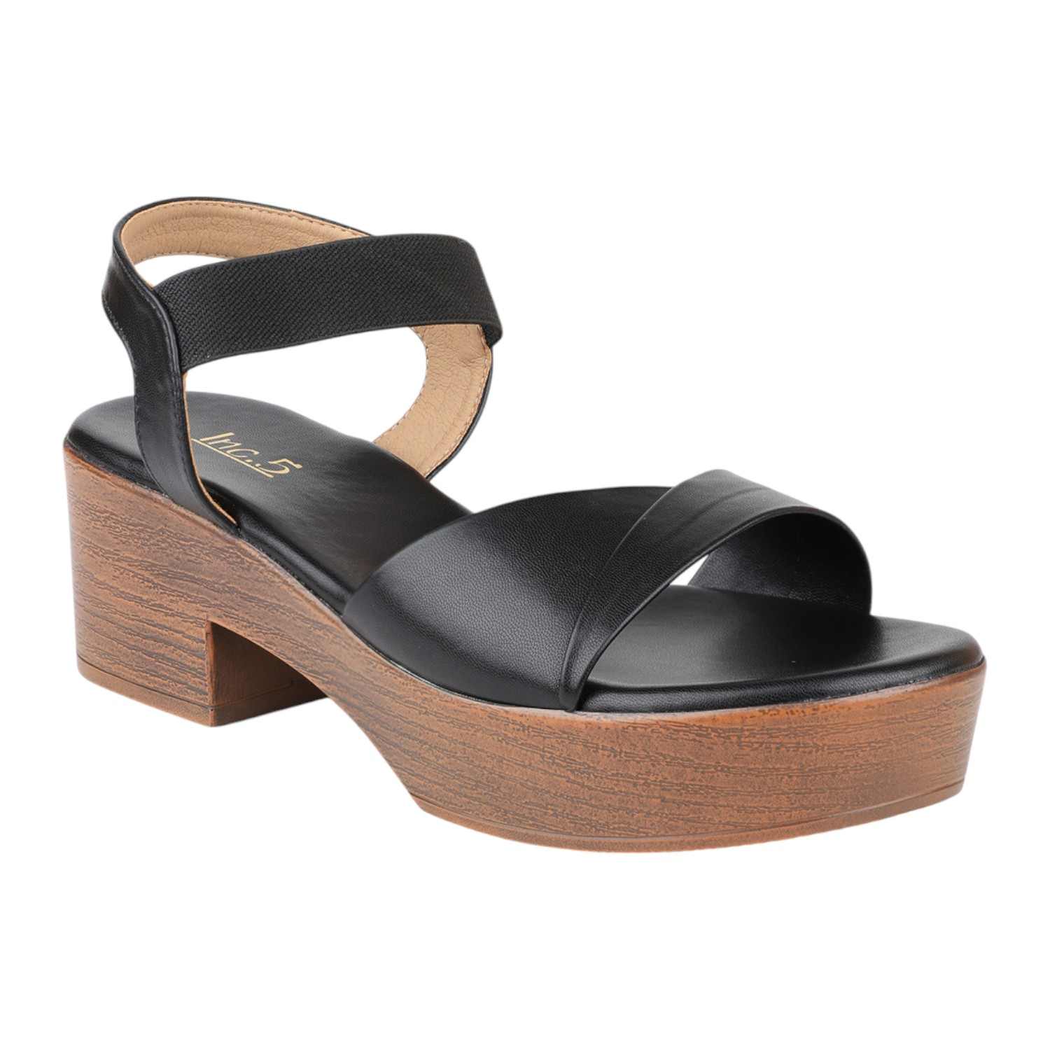 Women Black Chunky Heel Platform Sandals with Ankle Strap