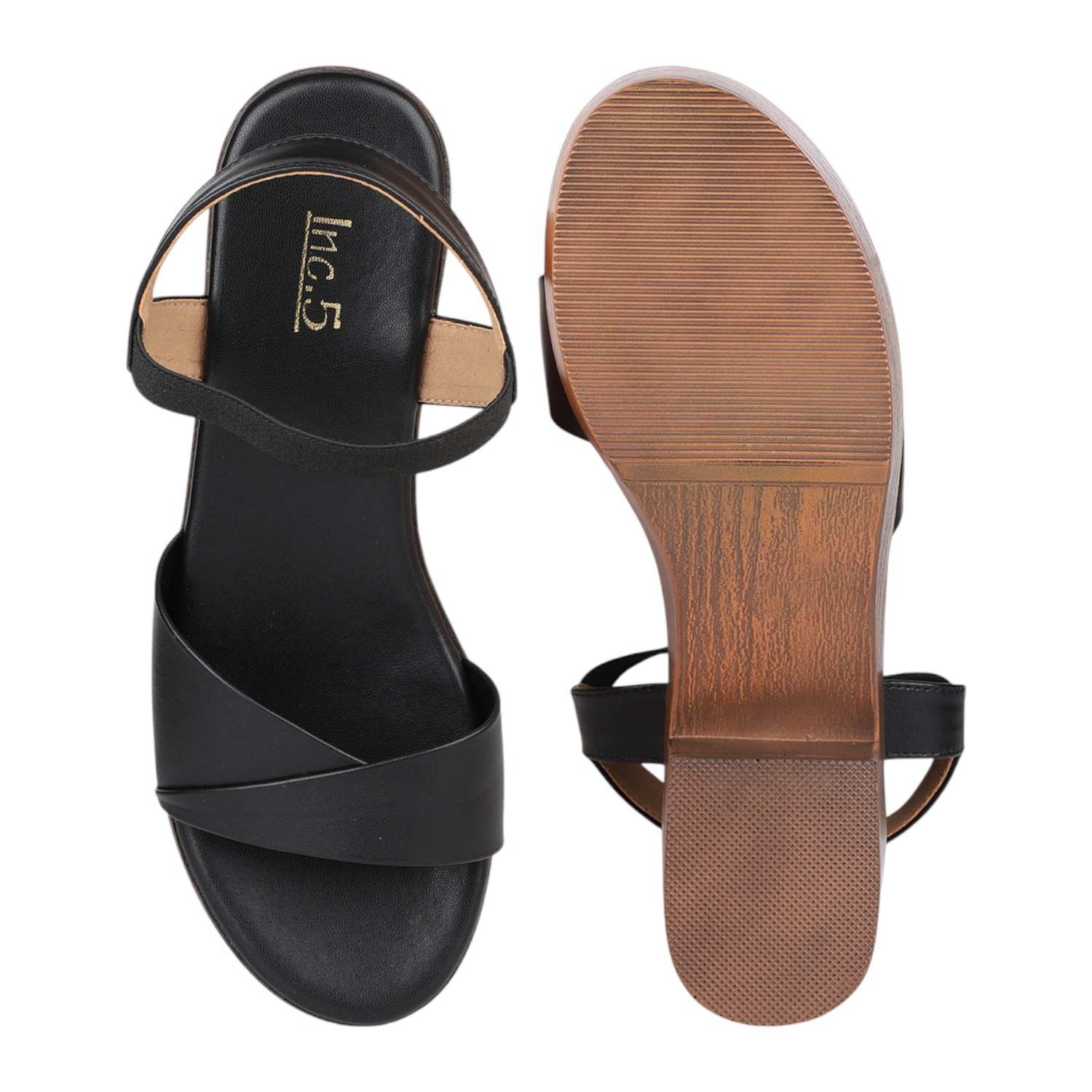 Women Black Chunky Heel Platform Sandals with Ankle Strap