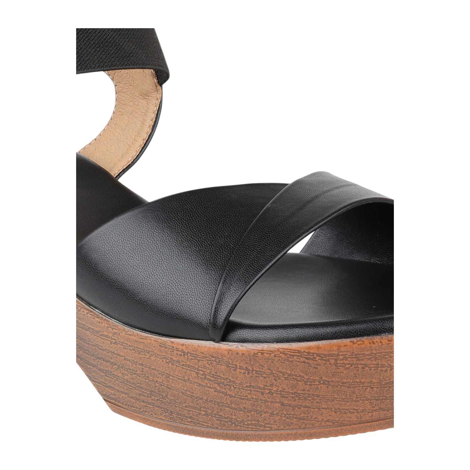 Women Black Chunky Heel Platform Sandals with Ankle Strap