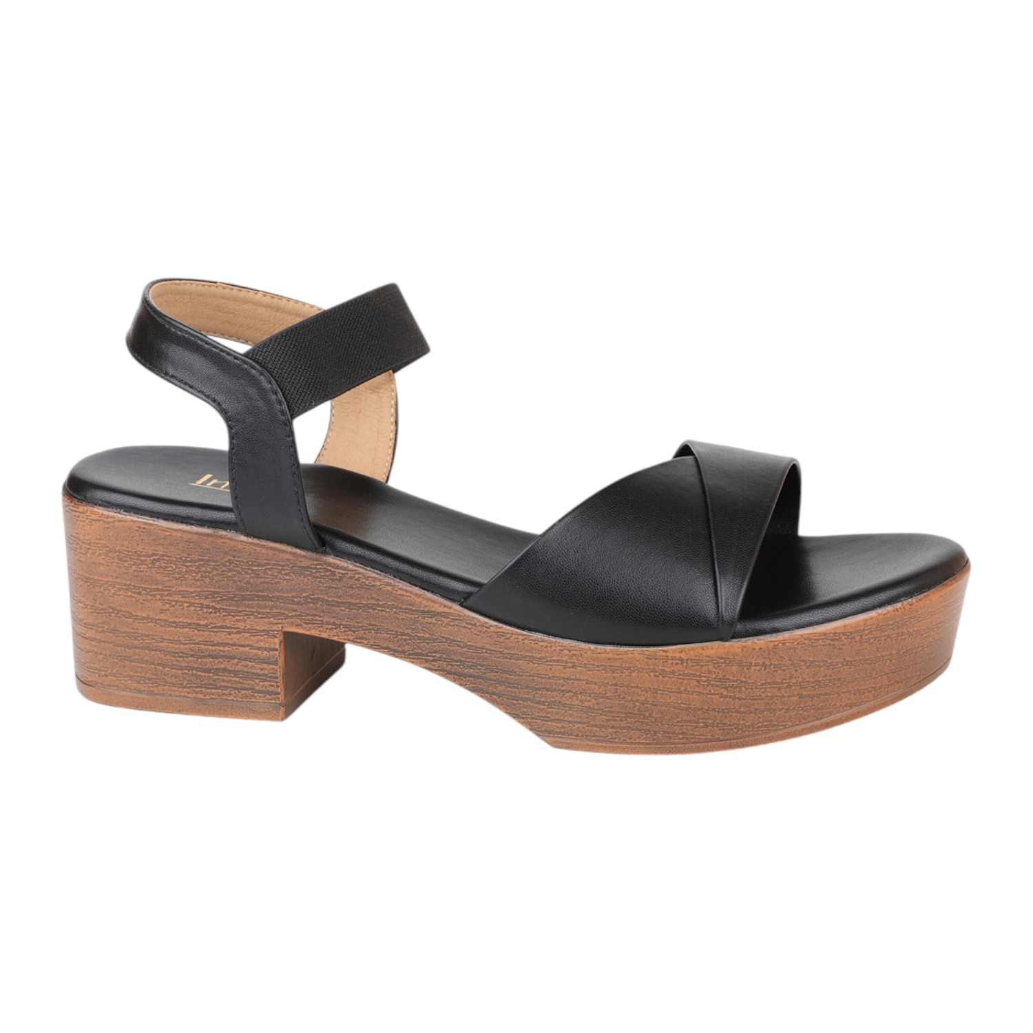 Women Black Chunky Heel Platform Sandals with Ankle Strap