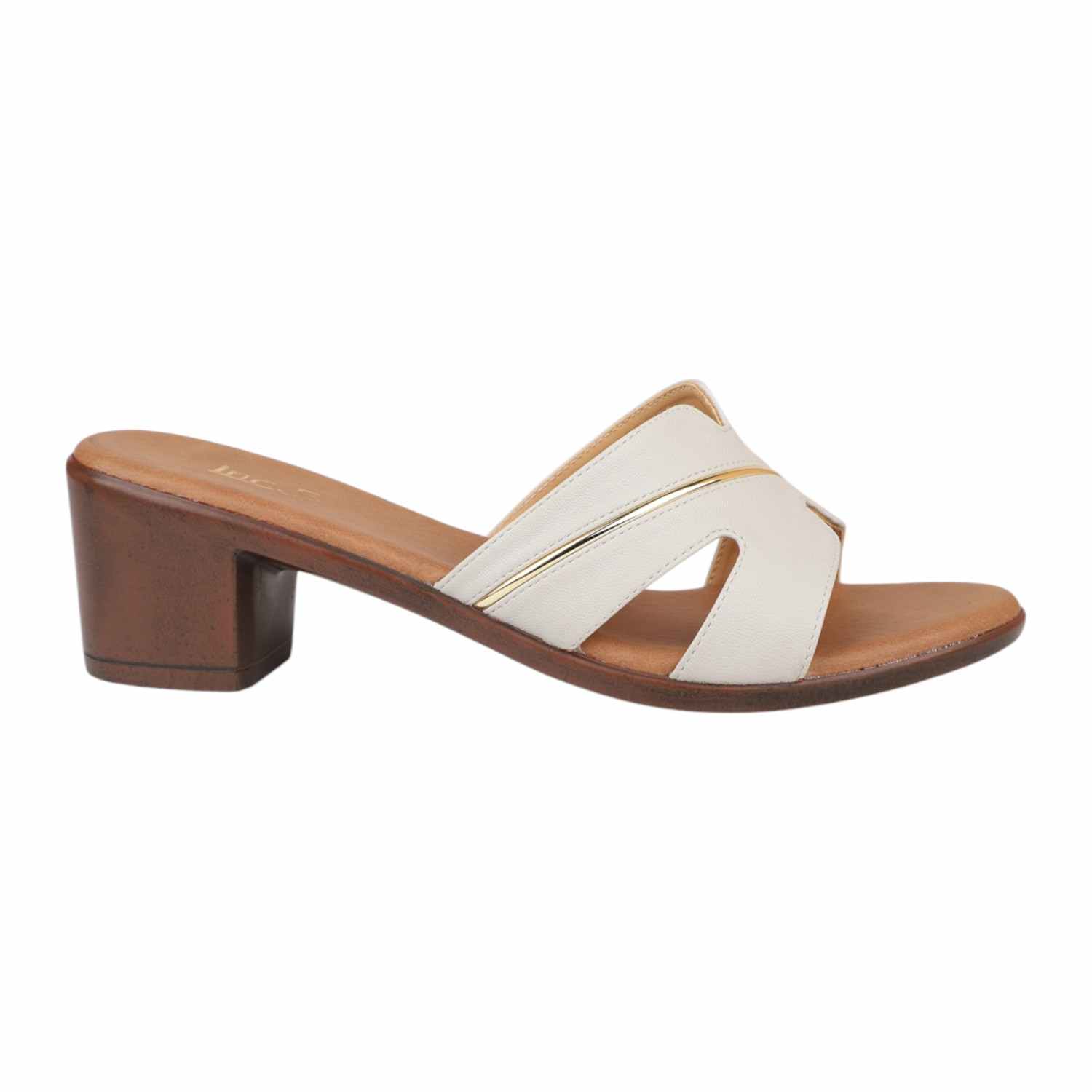 Women Elegant Grey Block Heel Slides with Metallic Detail