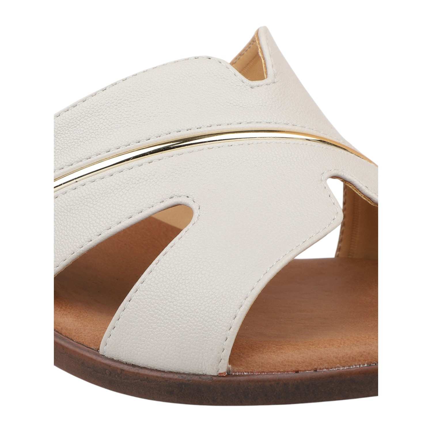 Women Elegant Grey Block Heel Slides with Metallic Detail