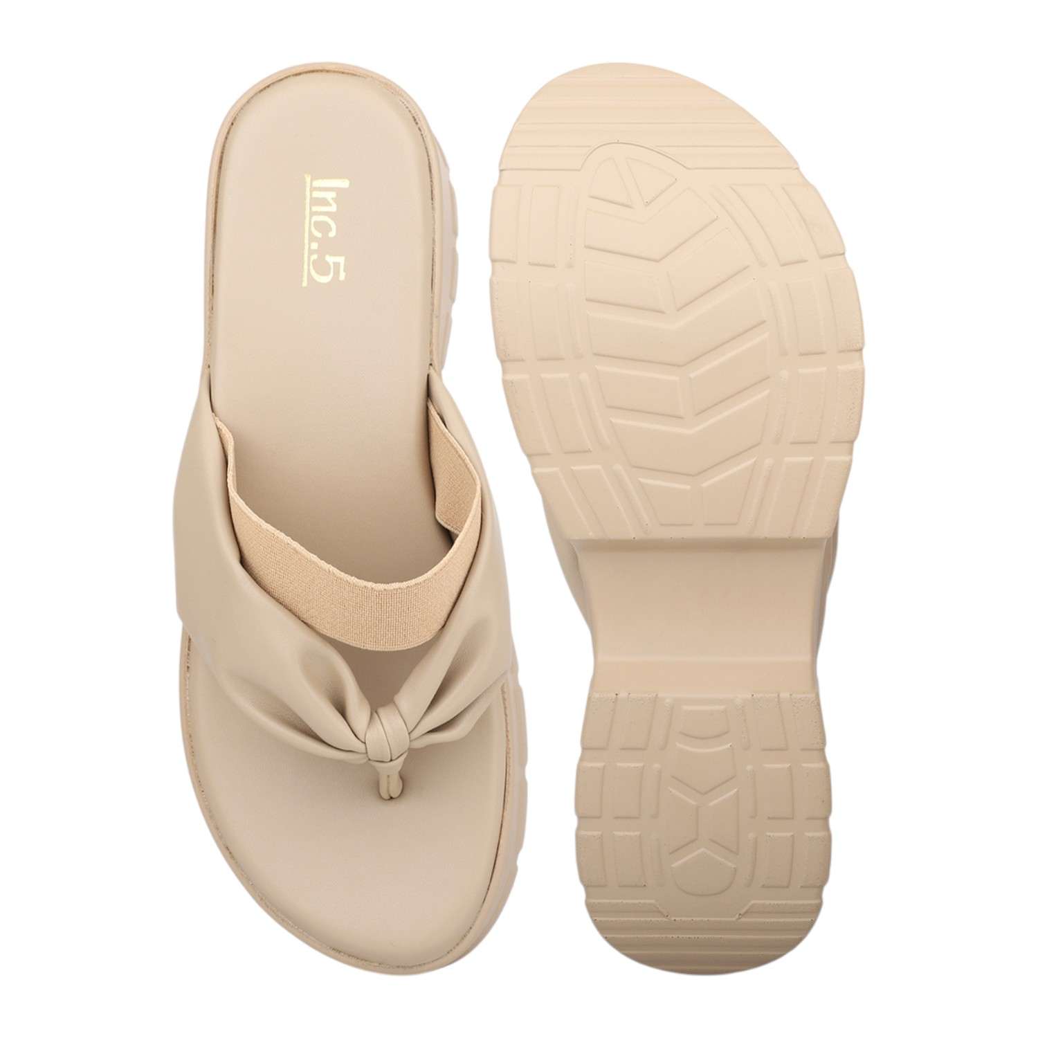 Women Dark Beige Chunky Platform Thong Sandals