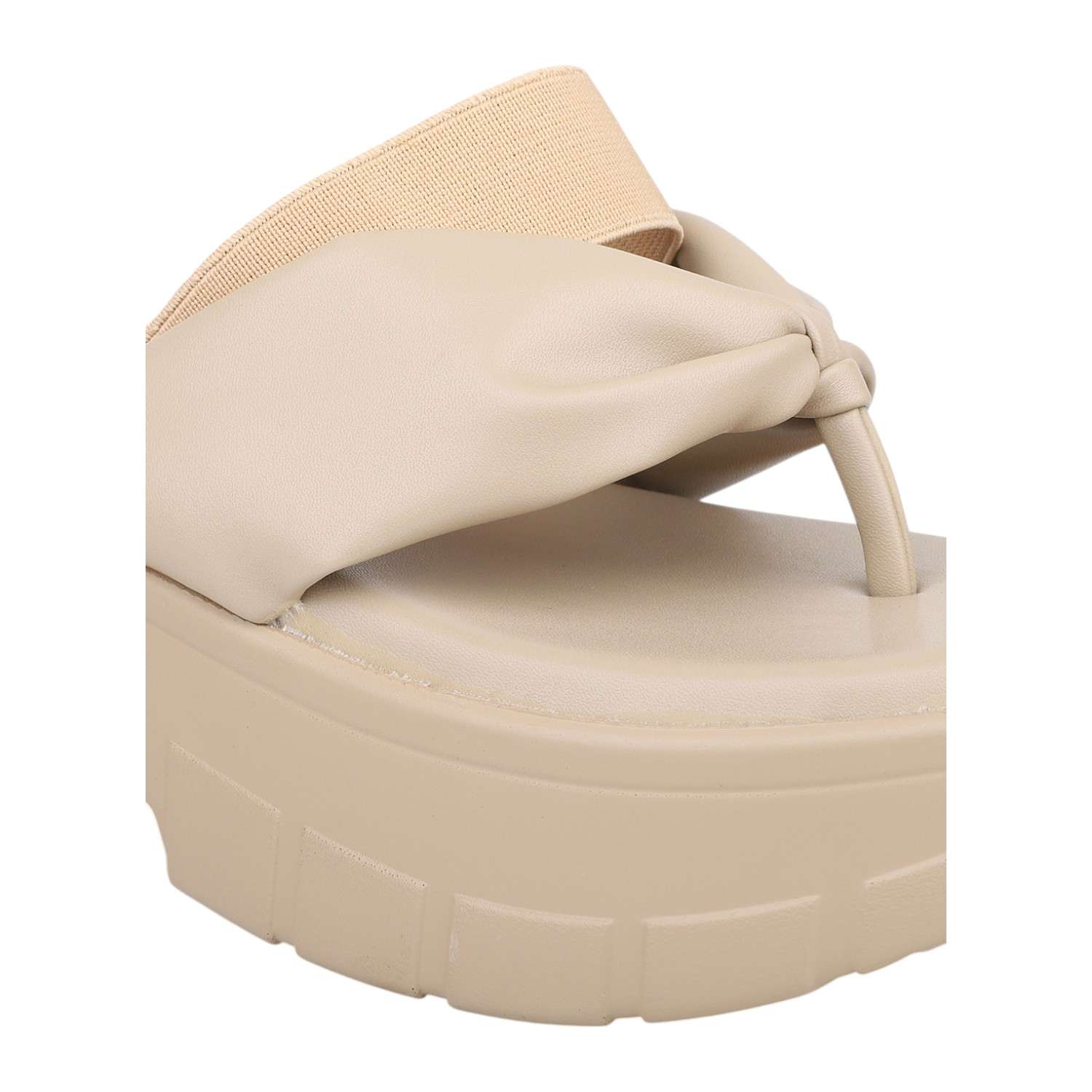 Women Dark Beige Chunky Platform Thong Sandals