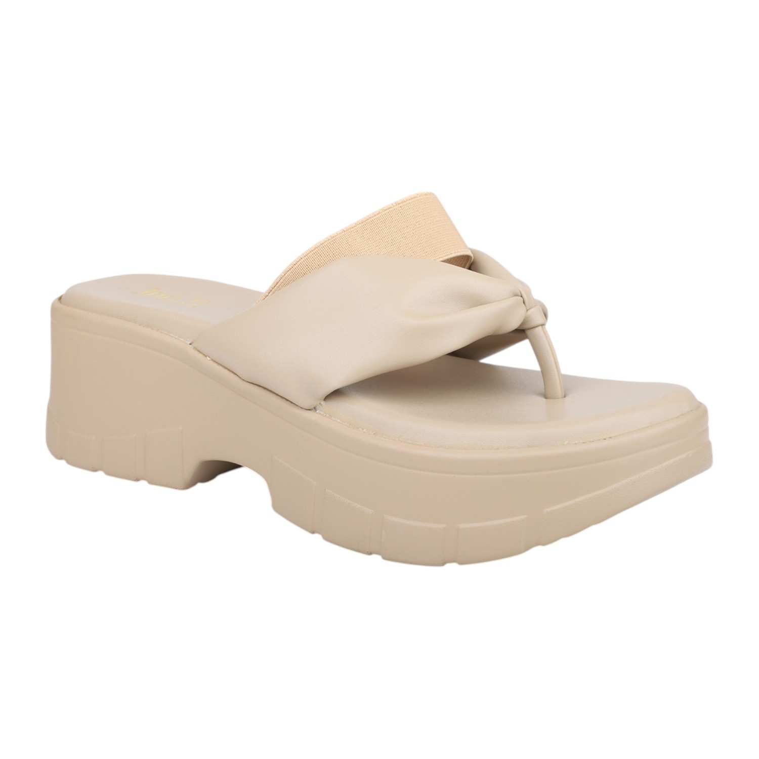 Women Dark Beige Chunky Platform Thong Sandals