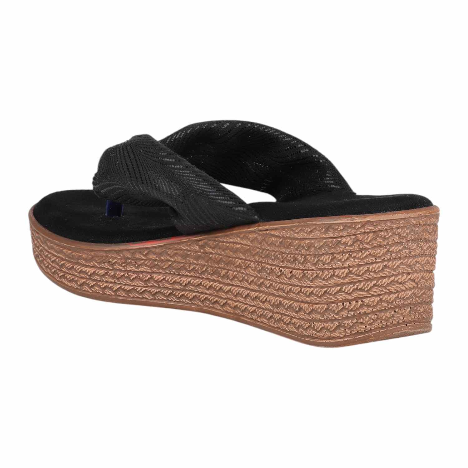 Women Antique Grey & Black Leaf Pattern Wedge Thong Sandals