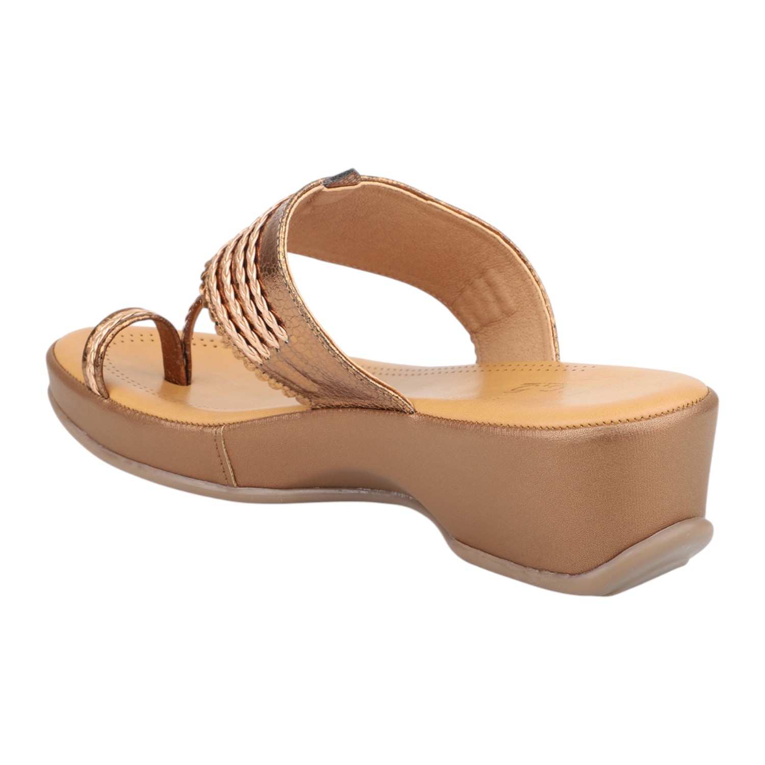 Women Antique Gold Multi-Strap Toe-Ring Wedge Sandals