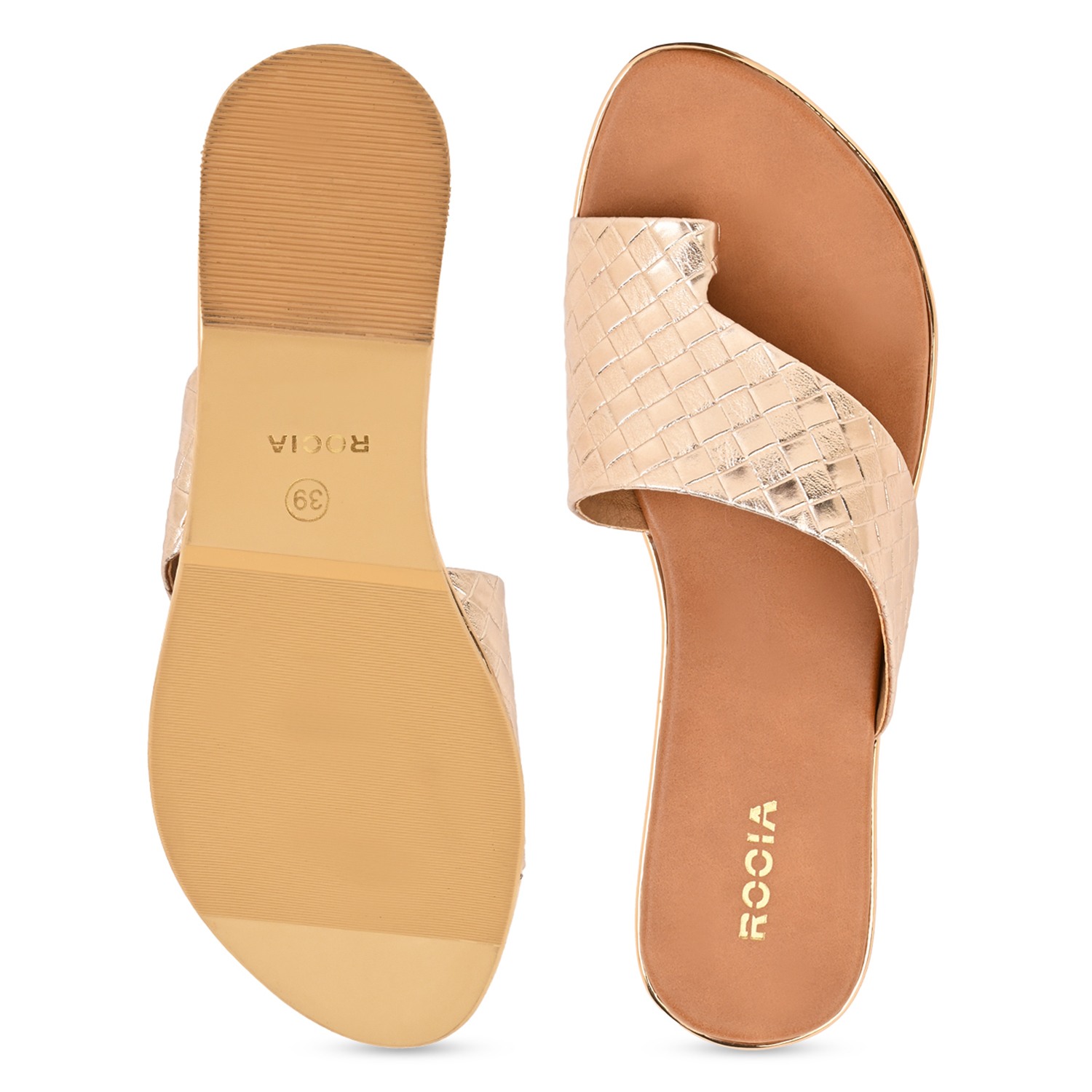 Rose Gold Women Casual Woven Flats