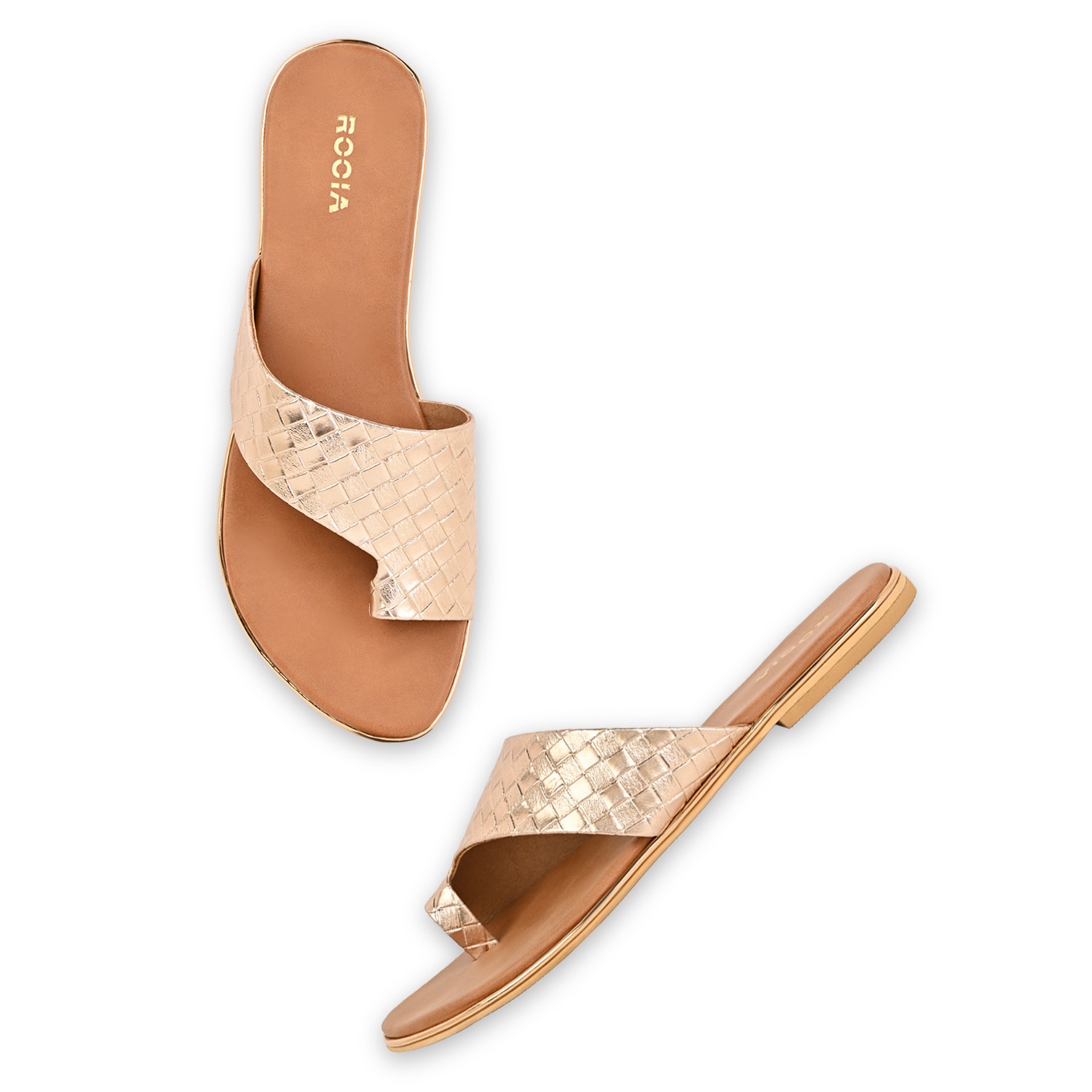 Rose Gold Women Casual Woven Flats