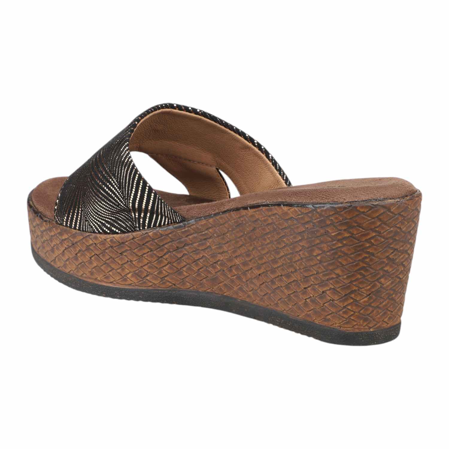 Women Antique Gold & Black Patterned Wedge Sandals