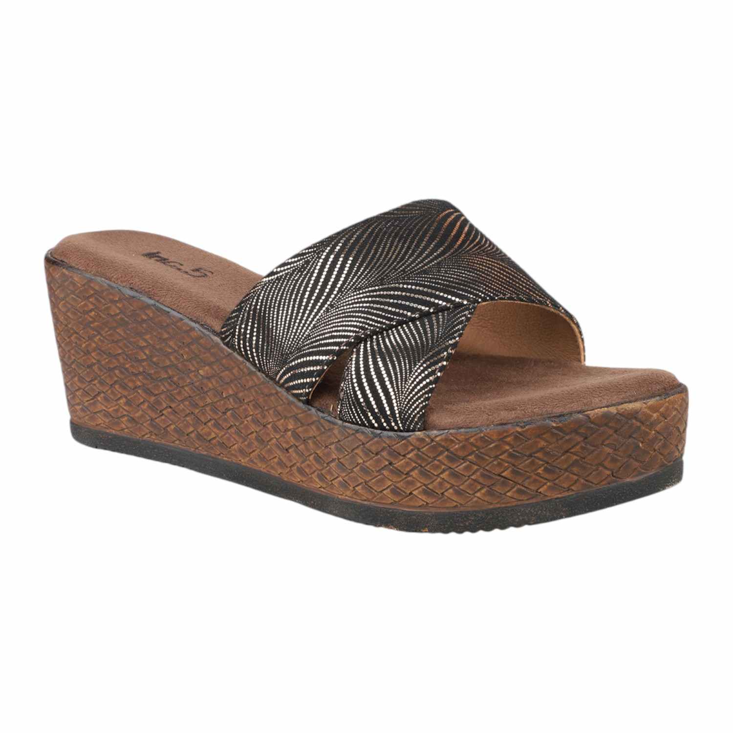 Women Antique Gold & Black Patterned Wedge Sandals