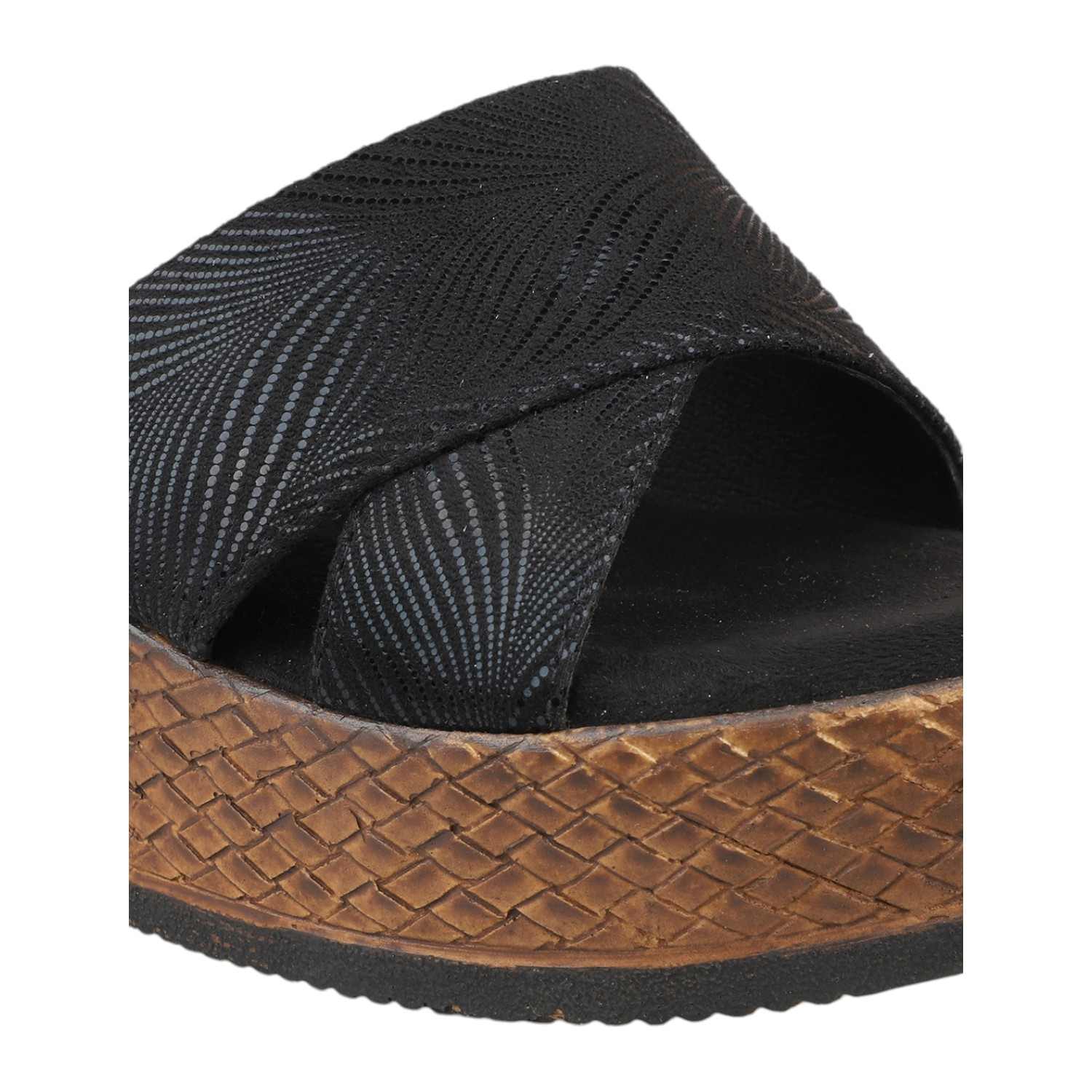 Women Grey & Black Patterned Wedge Sandals