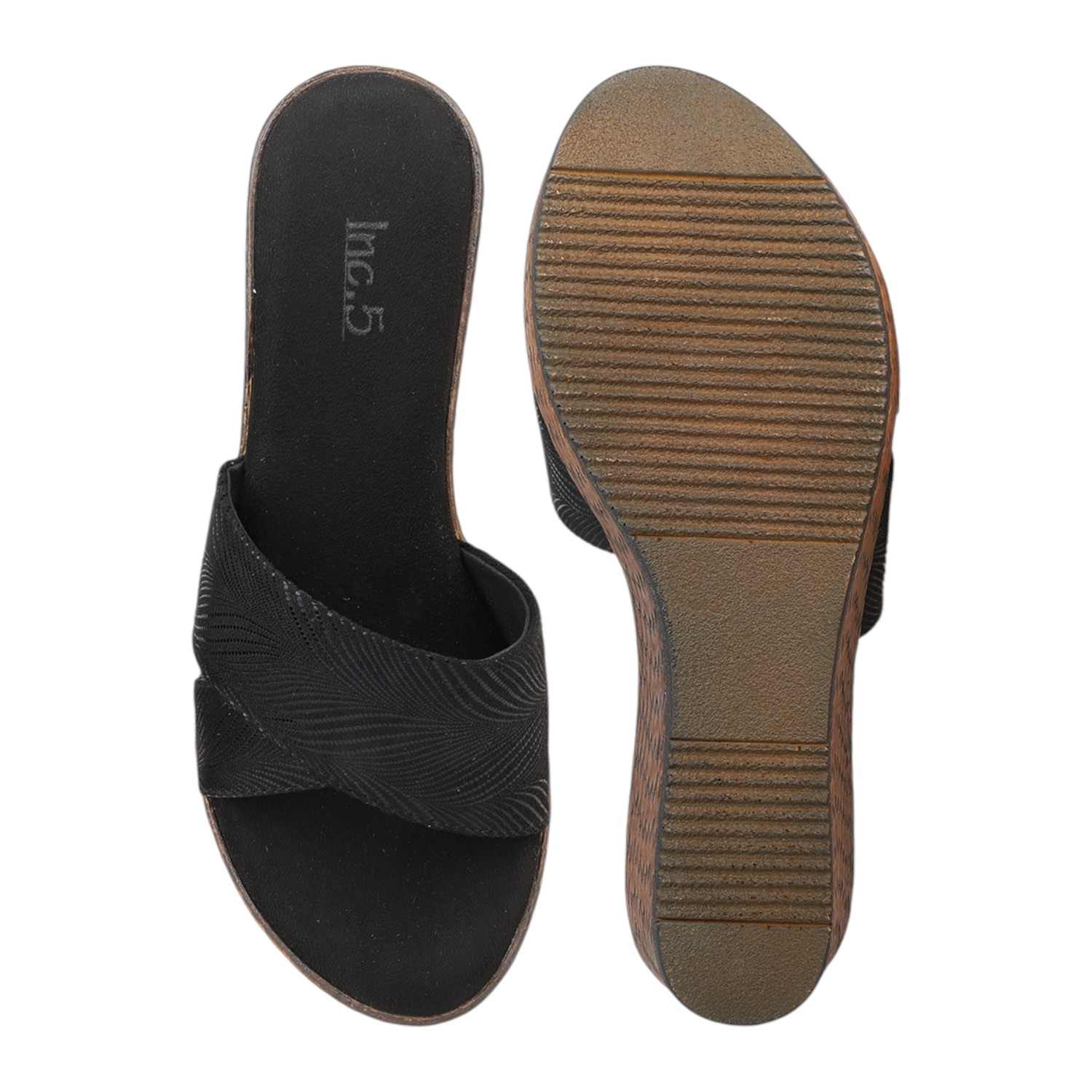 Women Grey & Black Patterned Wedge Sandals