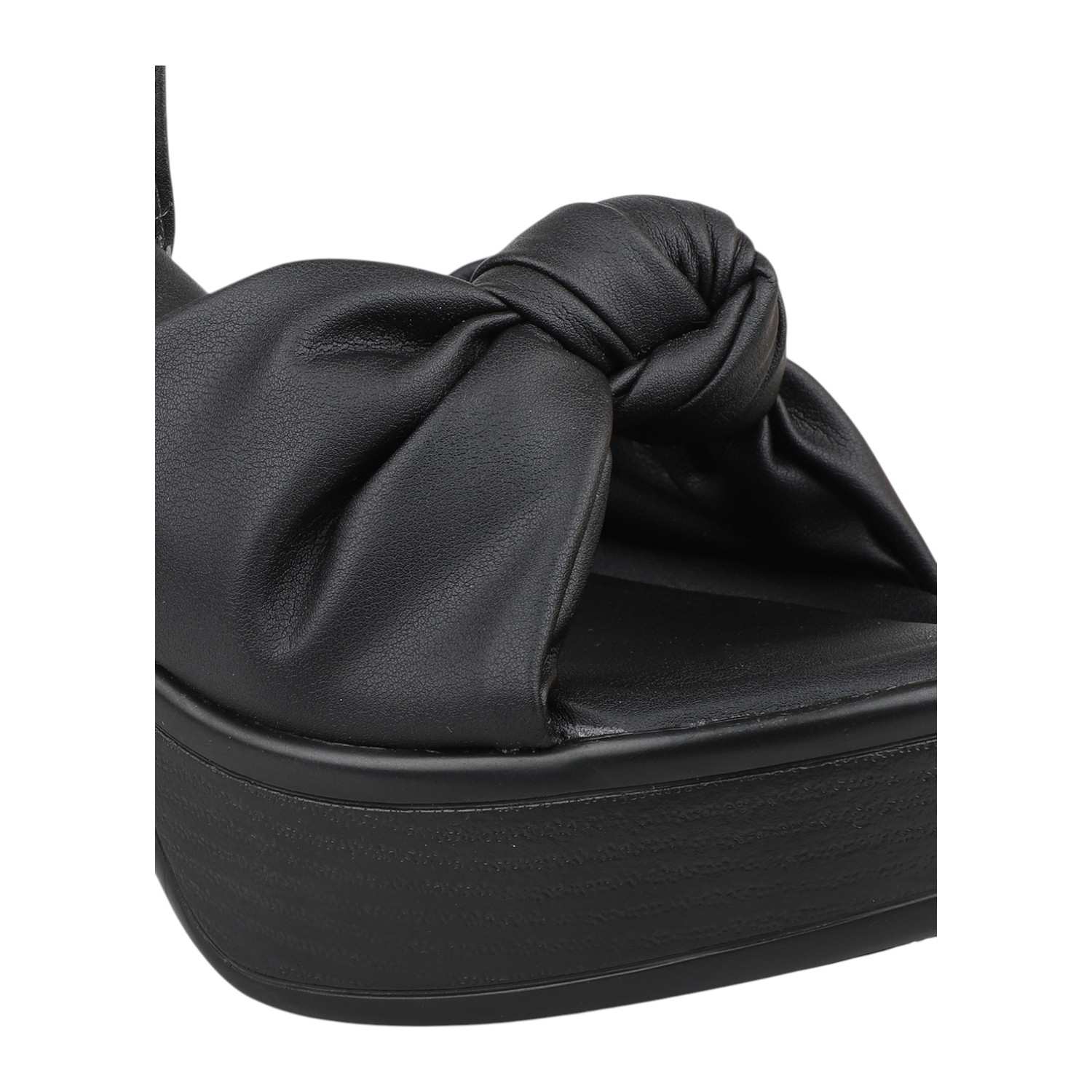 Women Black Knotted Strap Platform Block Heel Sandals