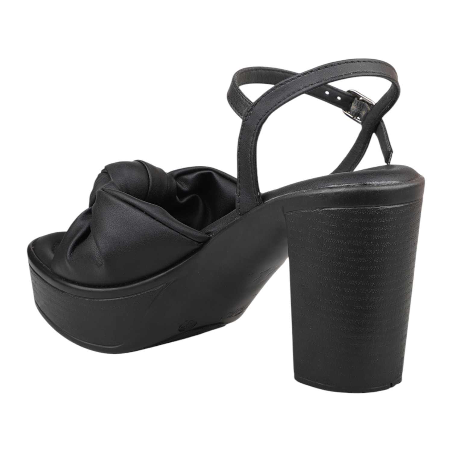 Women Black Knotted Strap Platform Block Heel Sandals
