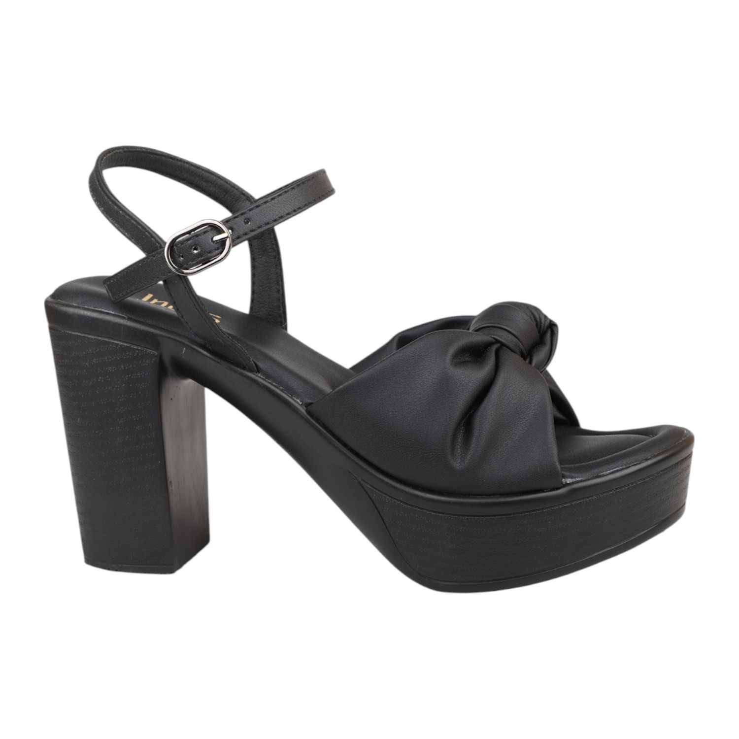 Women Black Knotted Strap Platform Block Heel Sandals