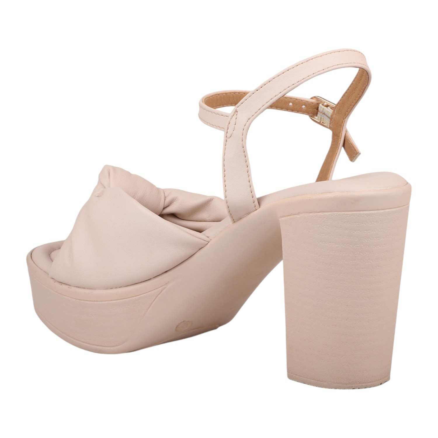 Women Beige Knotted Strap Platform Block Heel Sandals