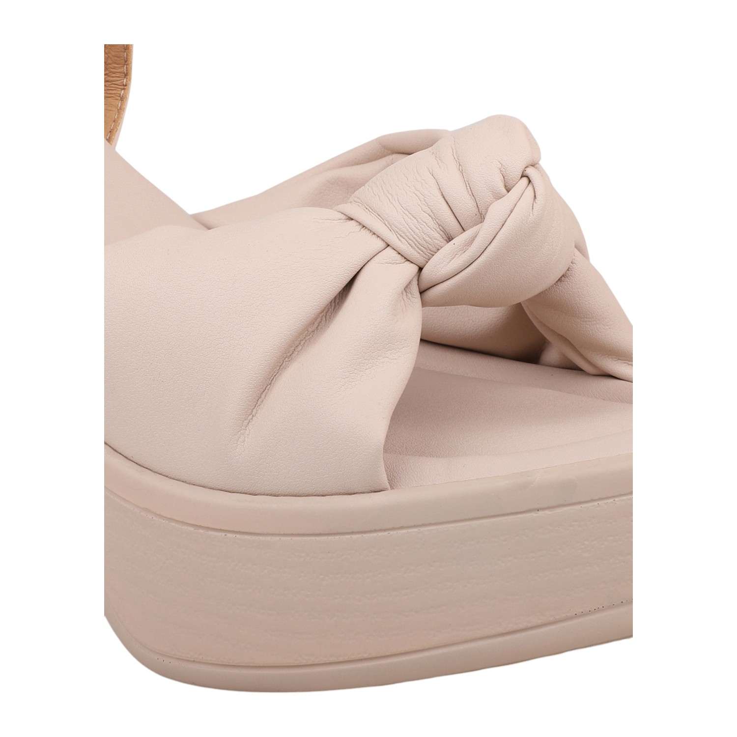 Women Beige Knotted Strap Platform Block Heel Sandals