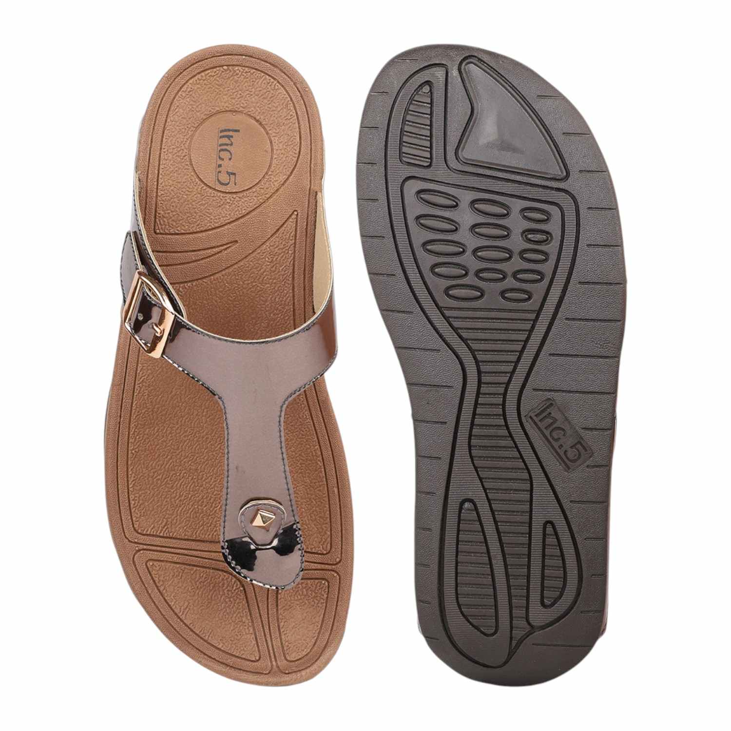 Inc.5 | Women Pewter Metallic Buckled Thong Wedge Sandals|3