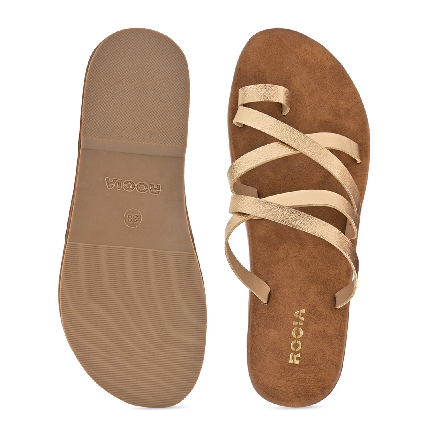 Rose Gold Women Strappy Flats