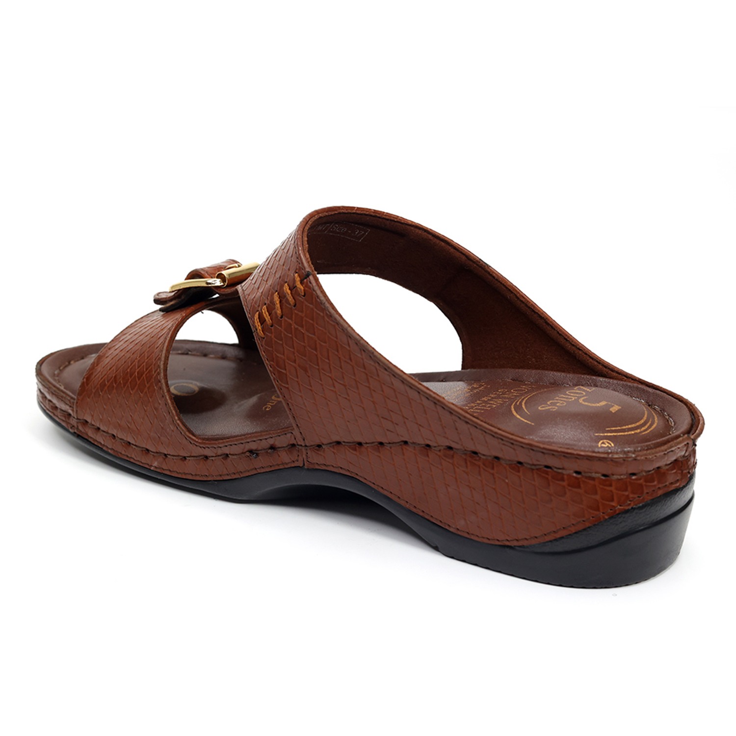 Women Brown Embossed Slip-On Sandals with 5-Zone Comfo