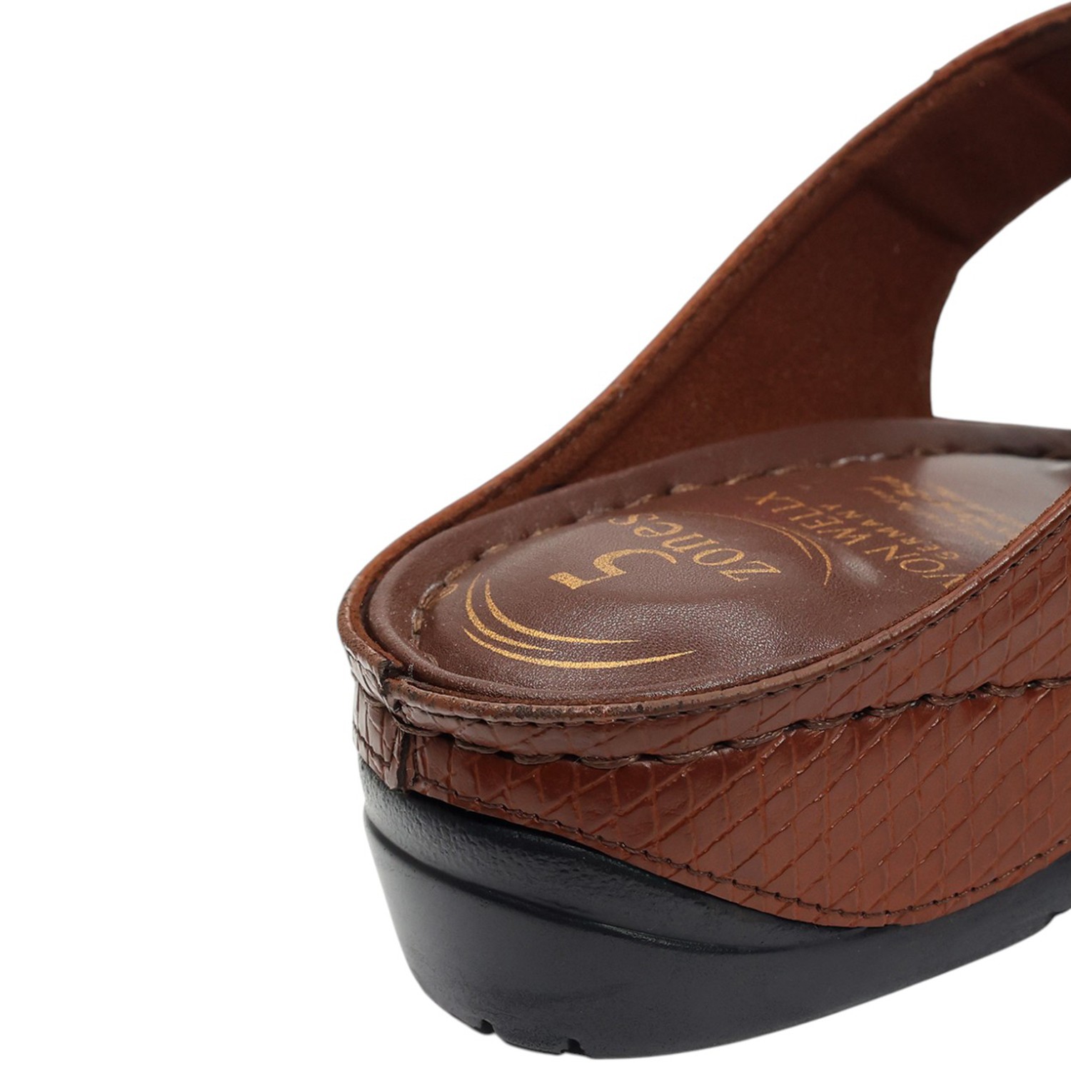 Women Brown Embossed Slip-On Sandals with 5-Zone Comfo