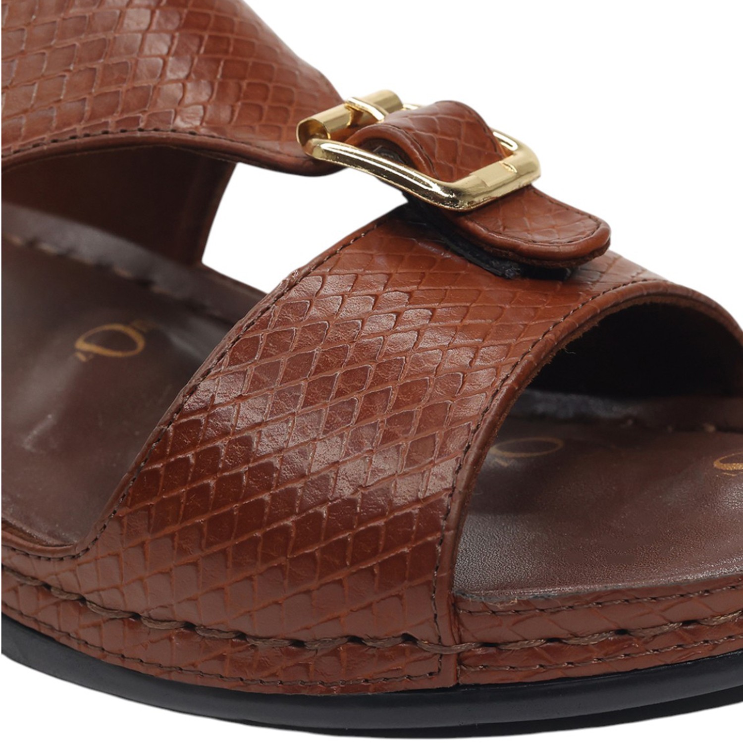 Women Brown Embossed Slip-On Sandals with 5-Zone Comfo