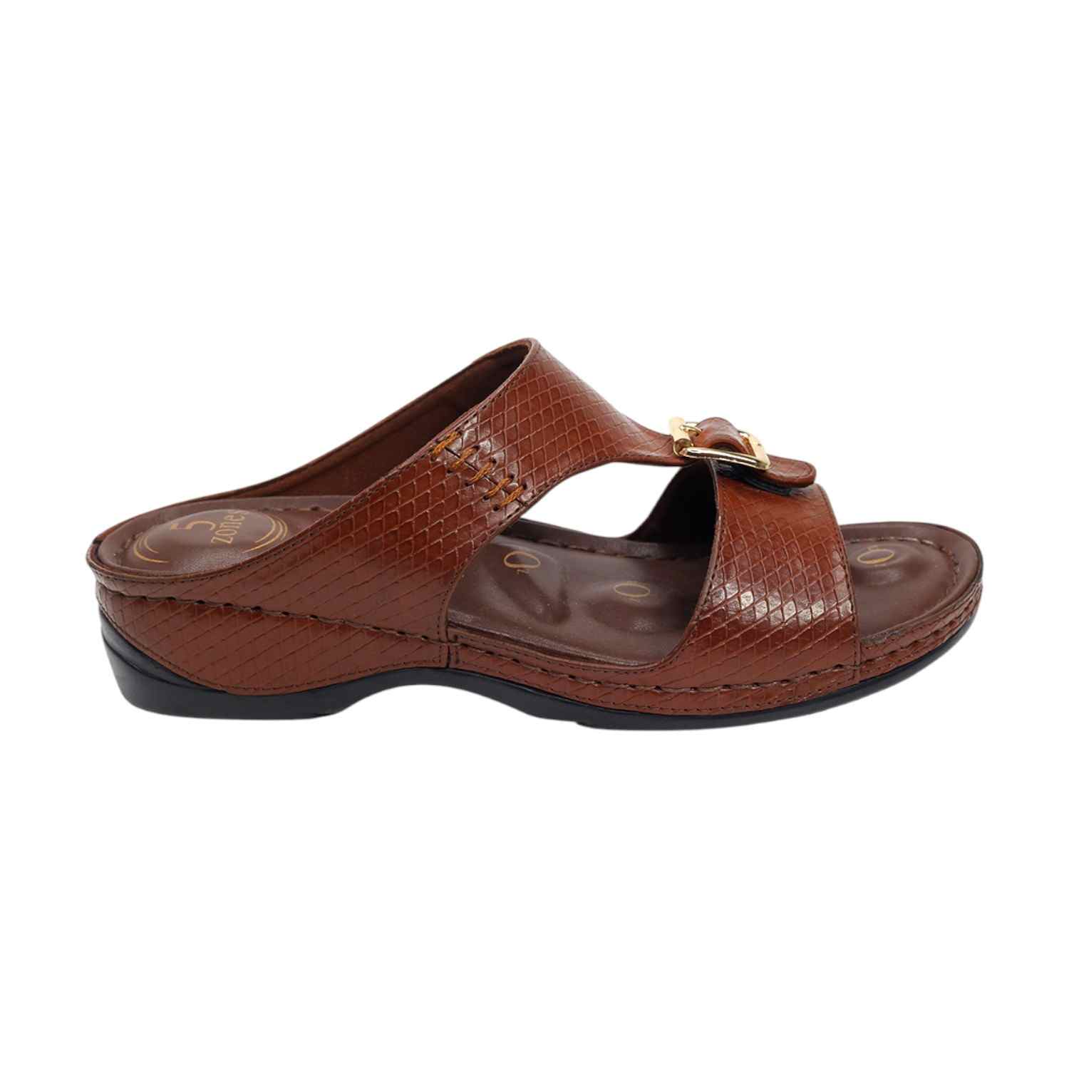 Women Brown Embossed Slip-On Sandals with 5-Zone Comfo