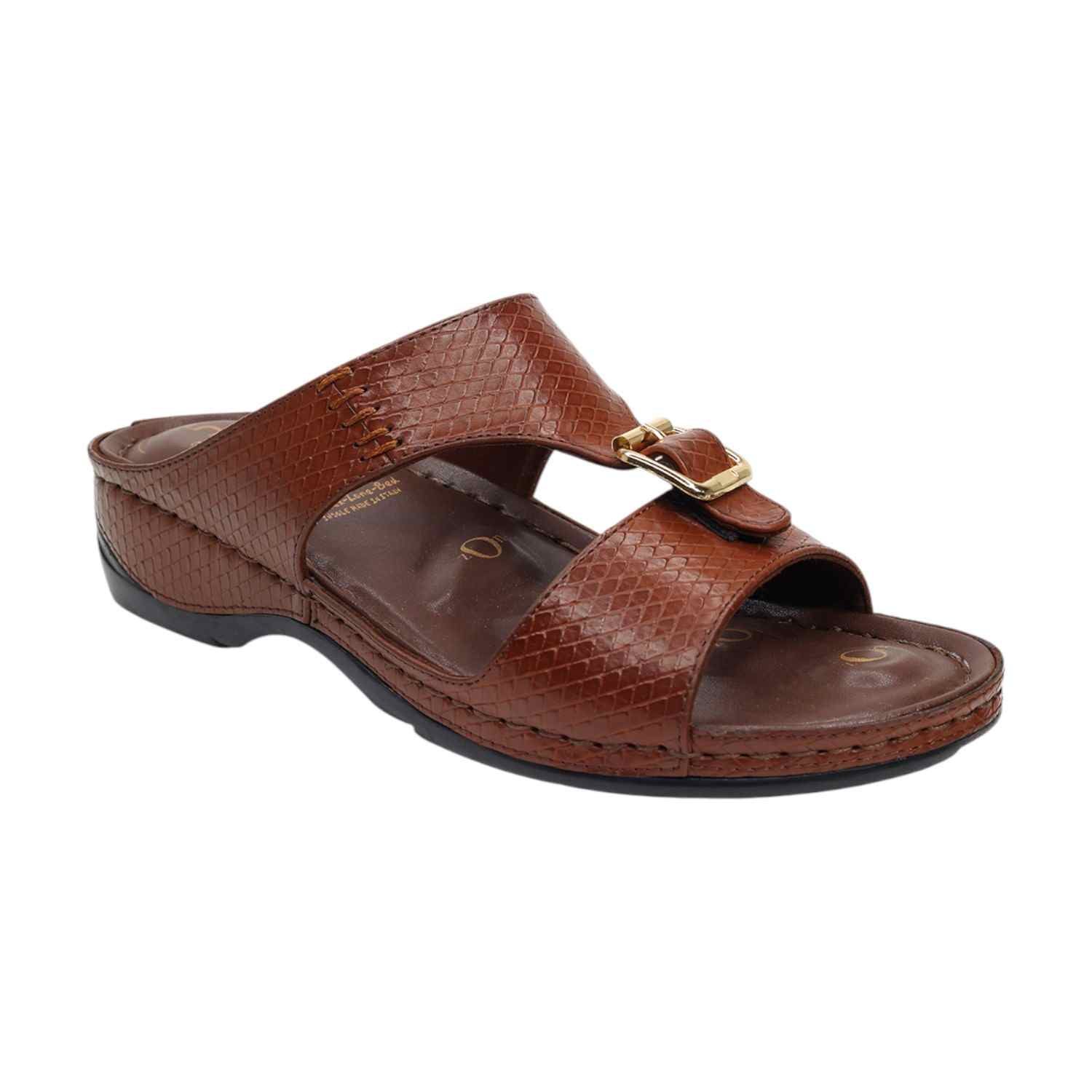 Women Brown Embossed Slip-On Sandals with 5-Zone Comfo
