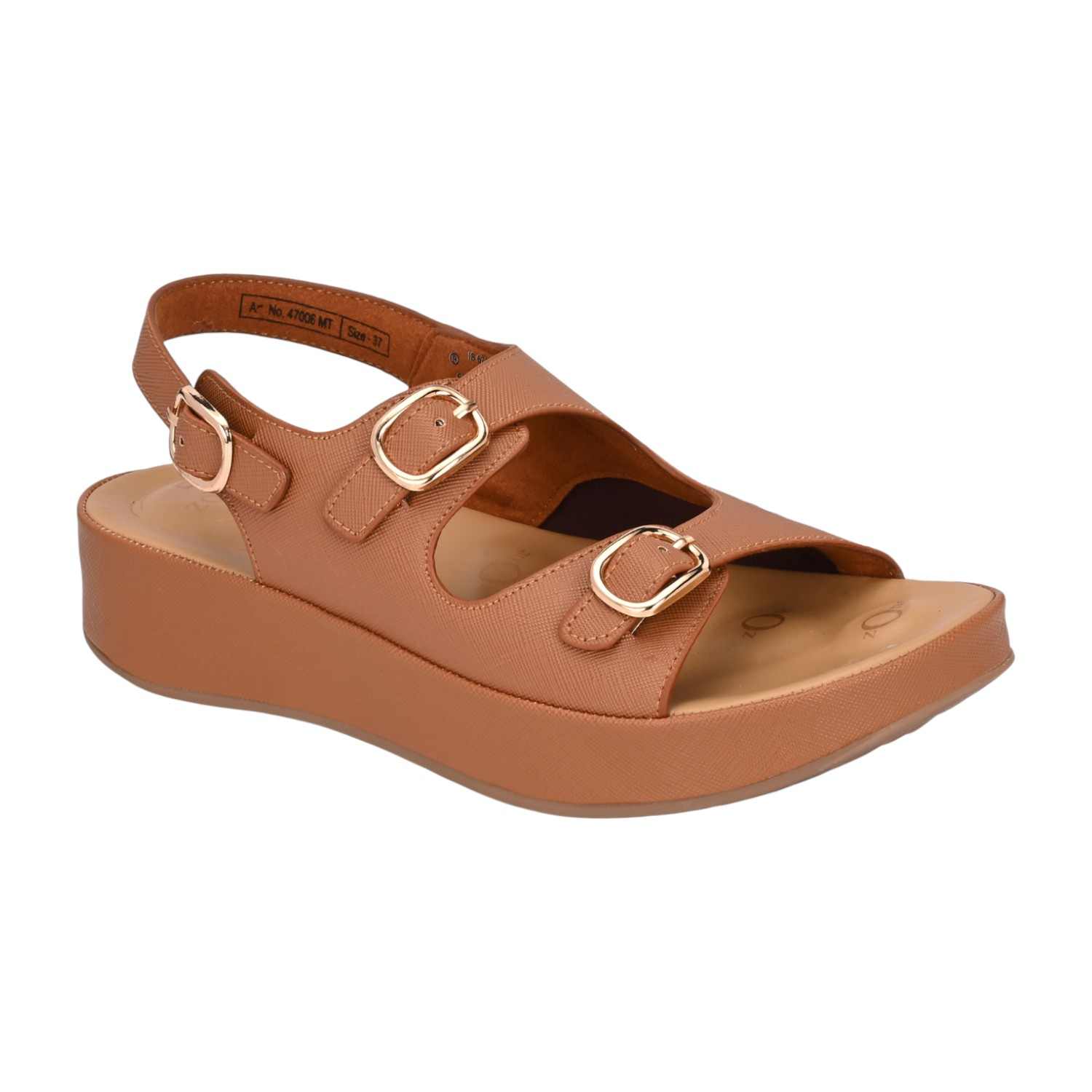 Women Beige Platform Sandal with Dual Buckle Straps and Back Strap