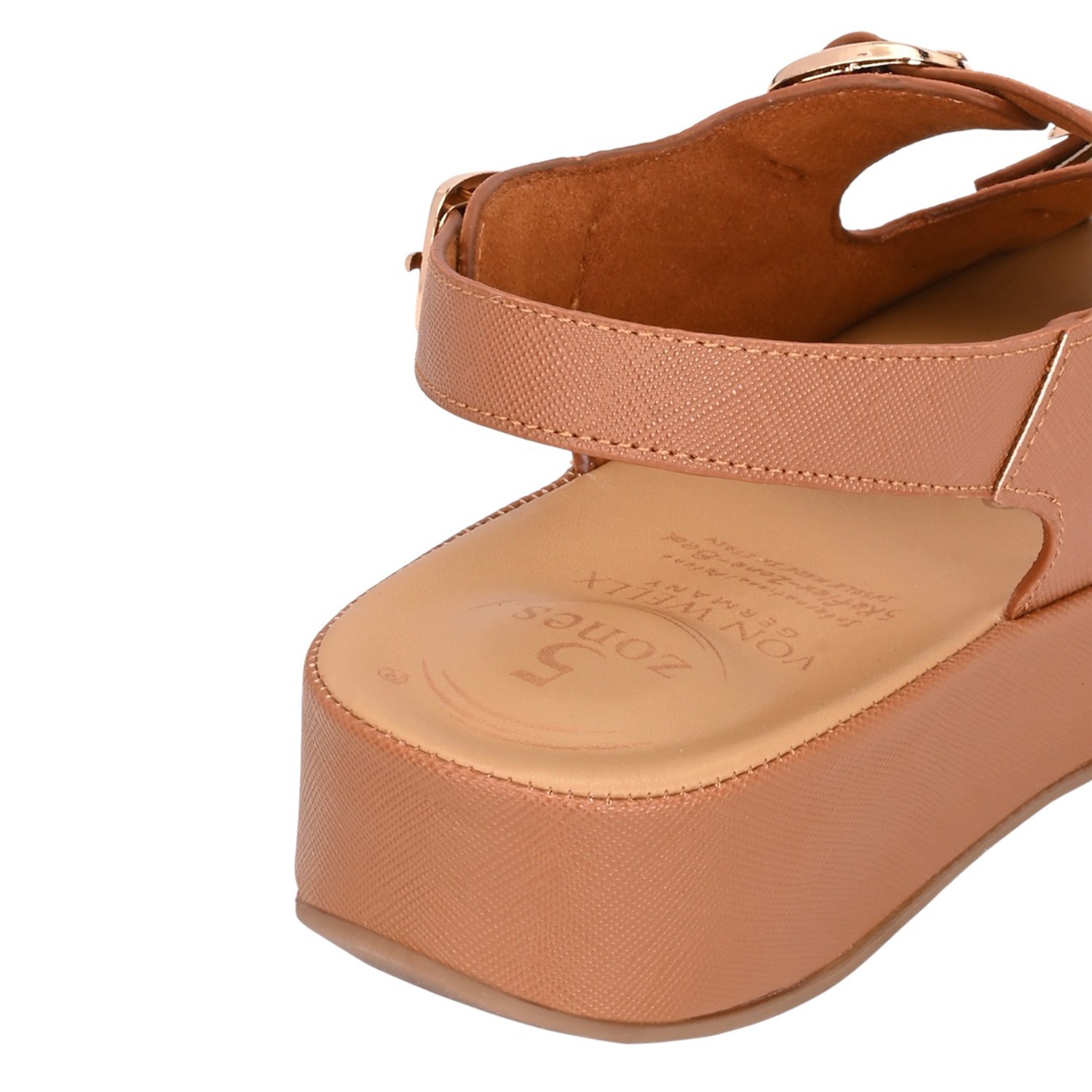 Women Beige Platform Sandal with Dual Buckle Straps and Back Strap