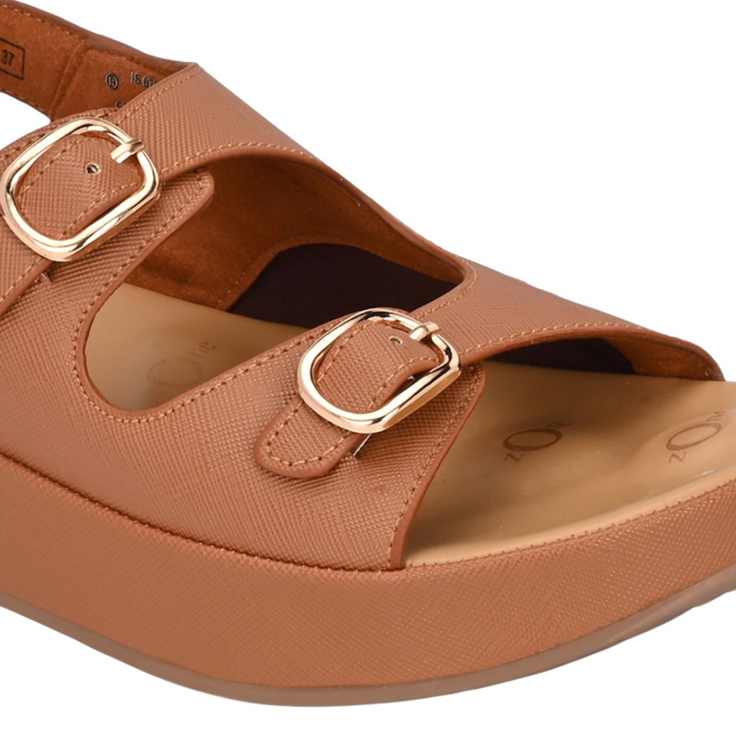 Women Beige Platform Sandal with Dual Buckle Straps and Back Strap