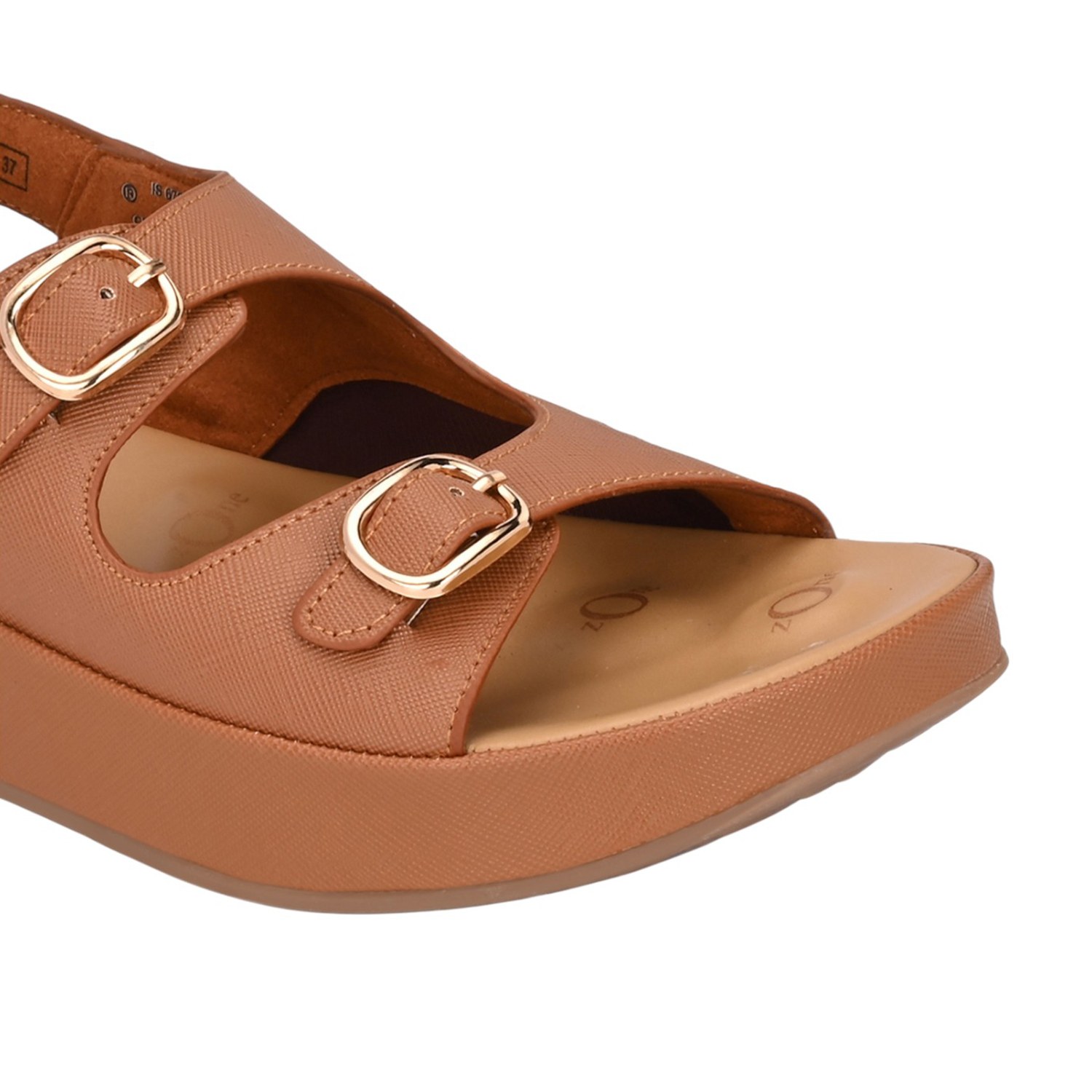 Women Beige Platform Sandal with Dual Buckle Straps and Back Strap