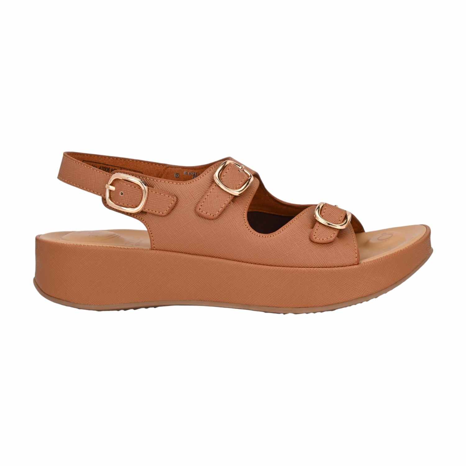 Women Beige Platform Sandal with Dual Buckle Straps and Back Strap