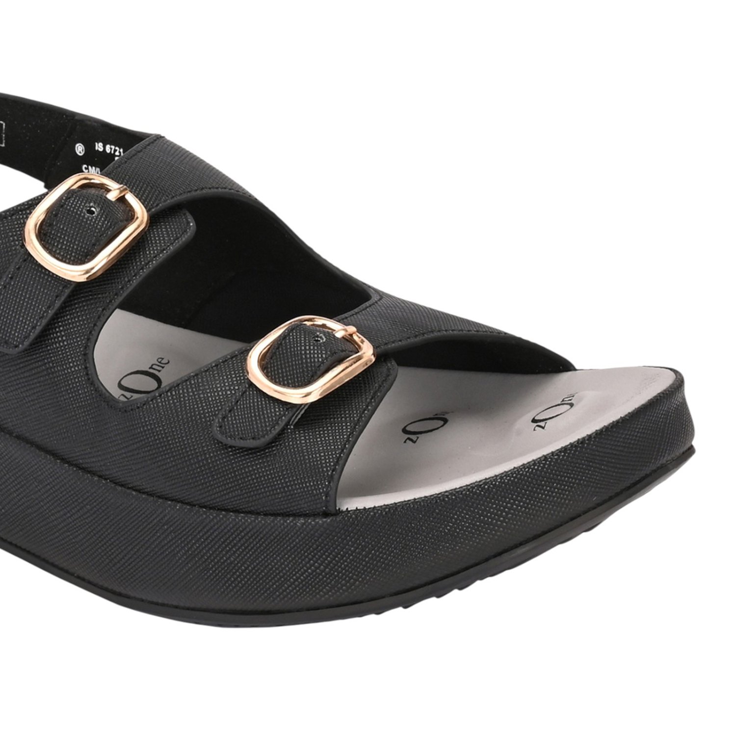 Women Black Platform Sandal with Dual Buckle Straps and Back Strap