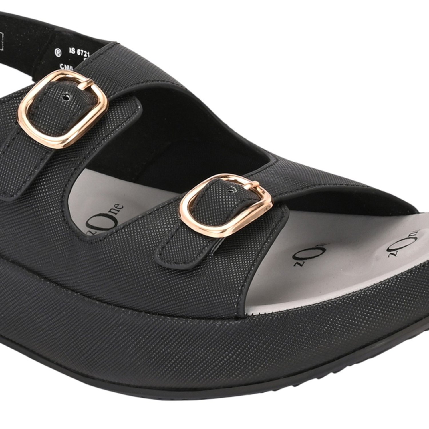 Women Black Platform Sandal with Dual Buckle Straps and Back Strap