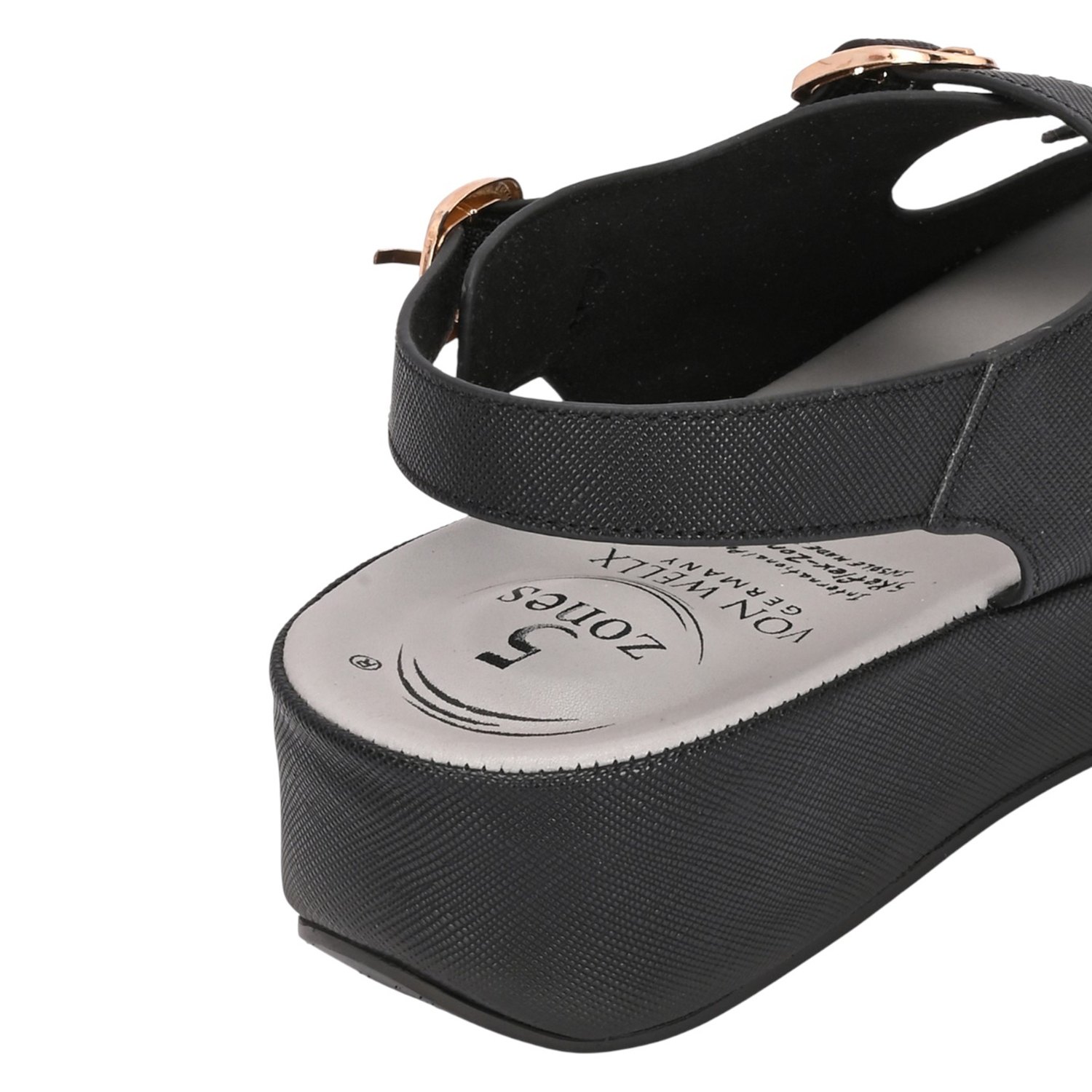 Women Black Platform Sandal with Dual Buckle Straps and Back Strap