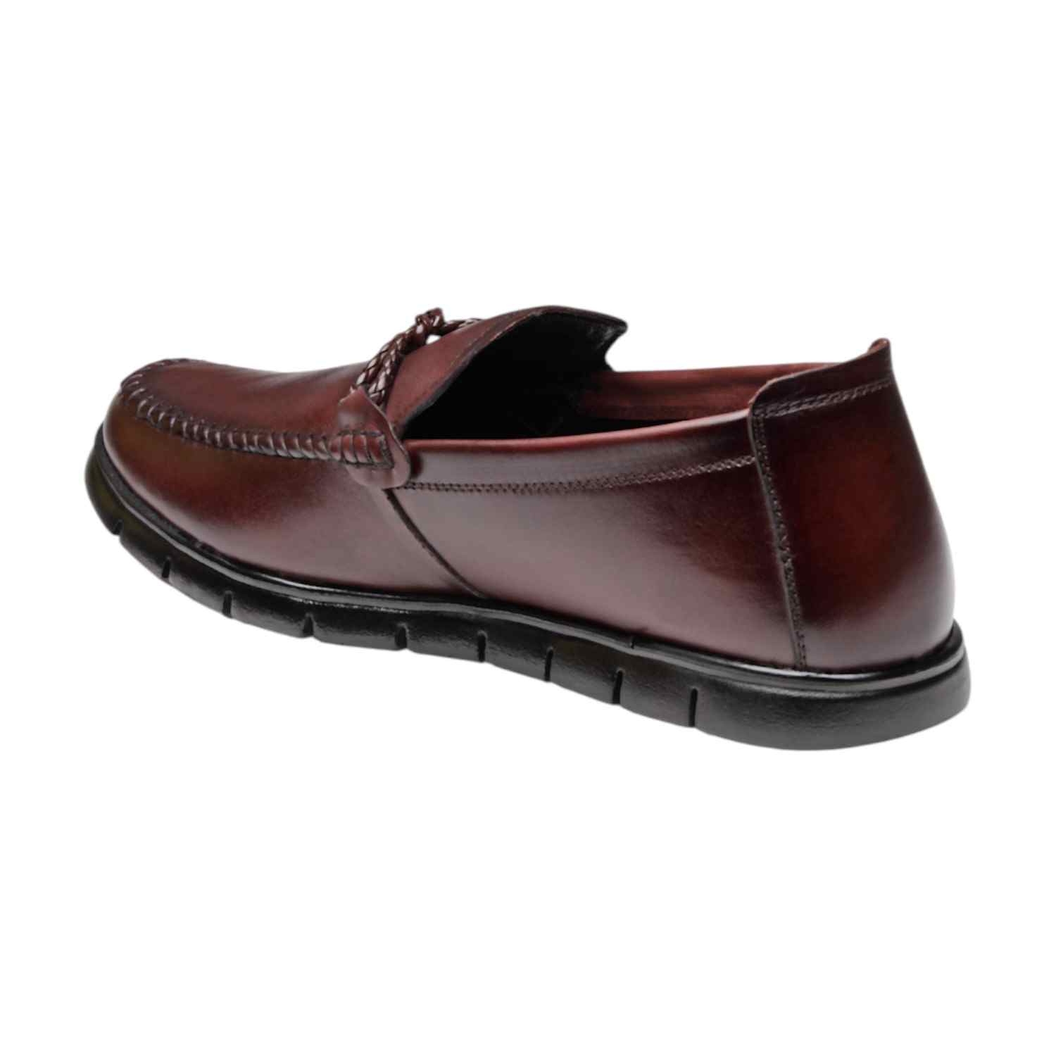 Men Wine Red Leather Loafers with 5-Zone Reflex-Zone-Bed