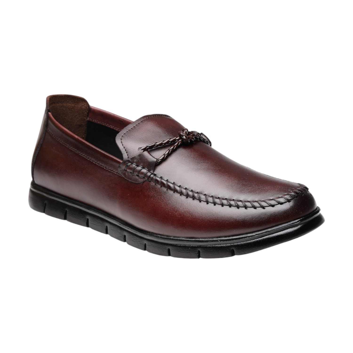 Men Wine Red Leather Loafers with 5-Zone Reflex-Zone-Bed