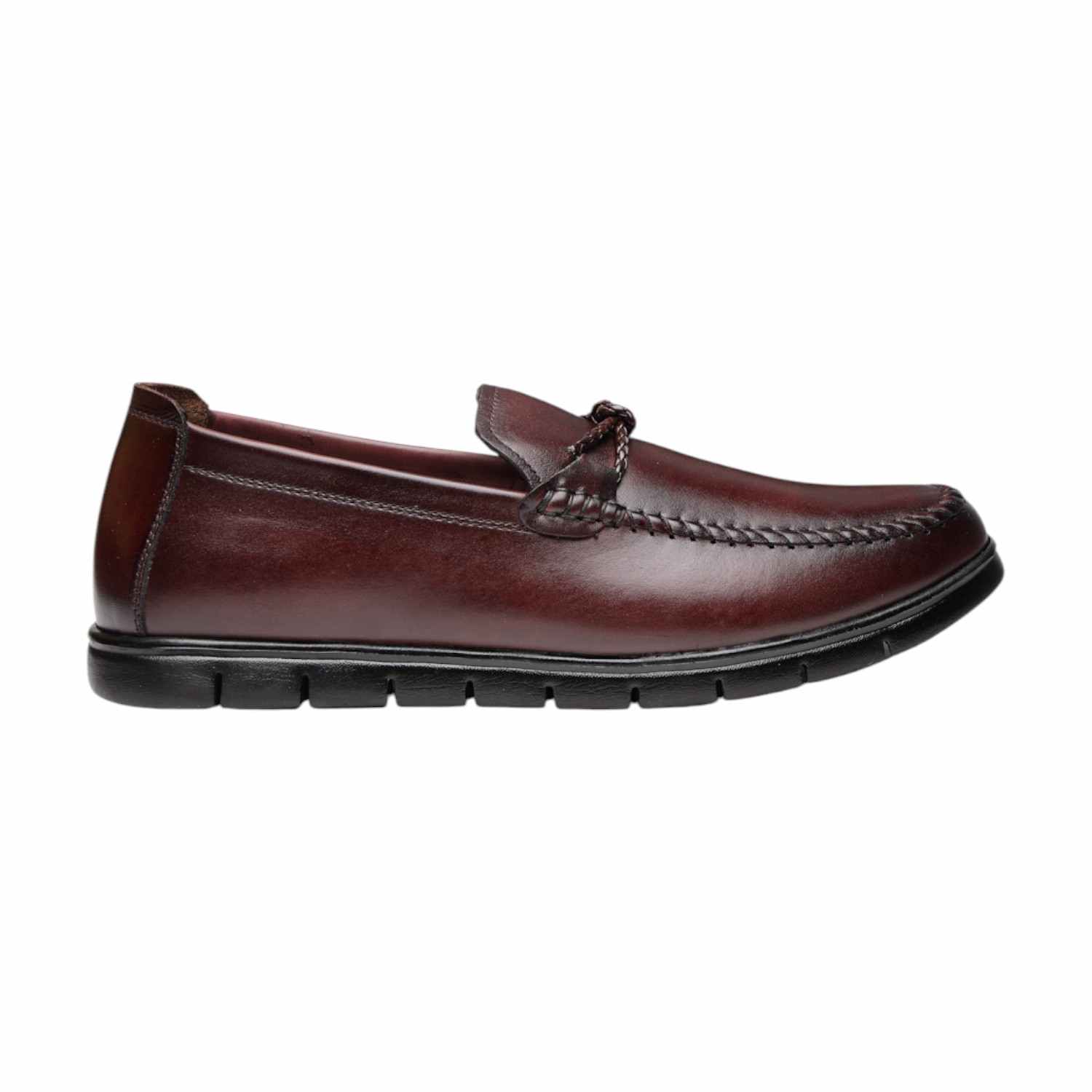 Men Wine Red Leather Loafers with 5-Zone Reflex-Zone-Bed