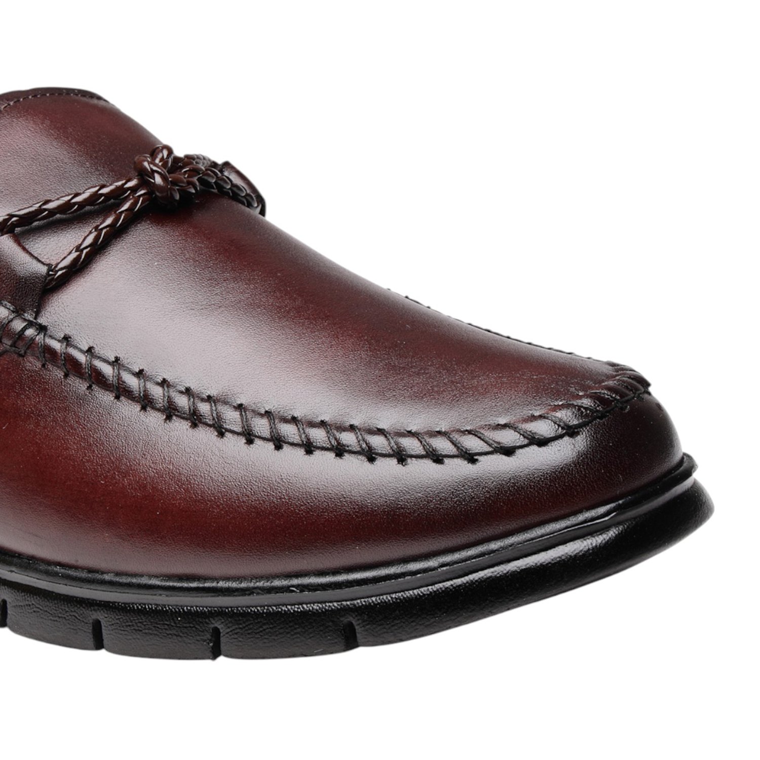 Men Wine Red Leather Loafers with 5-Zone Reflex-Zone-Bed