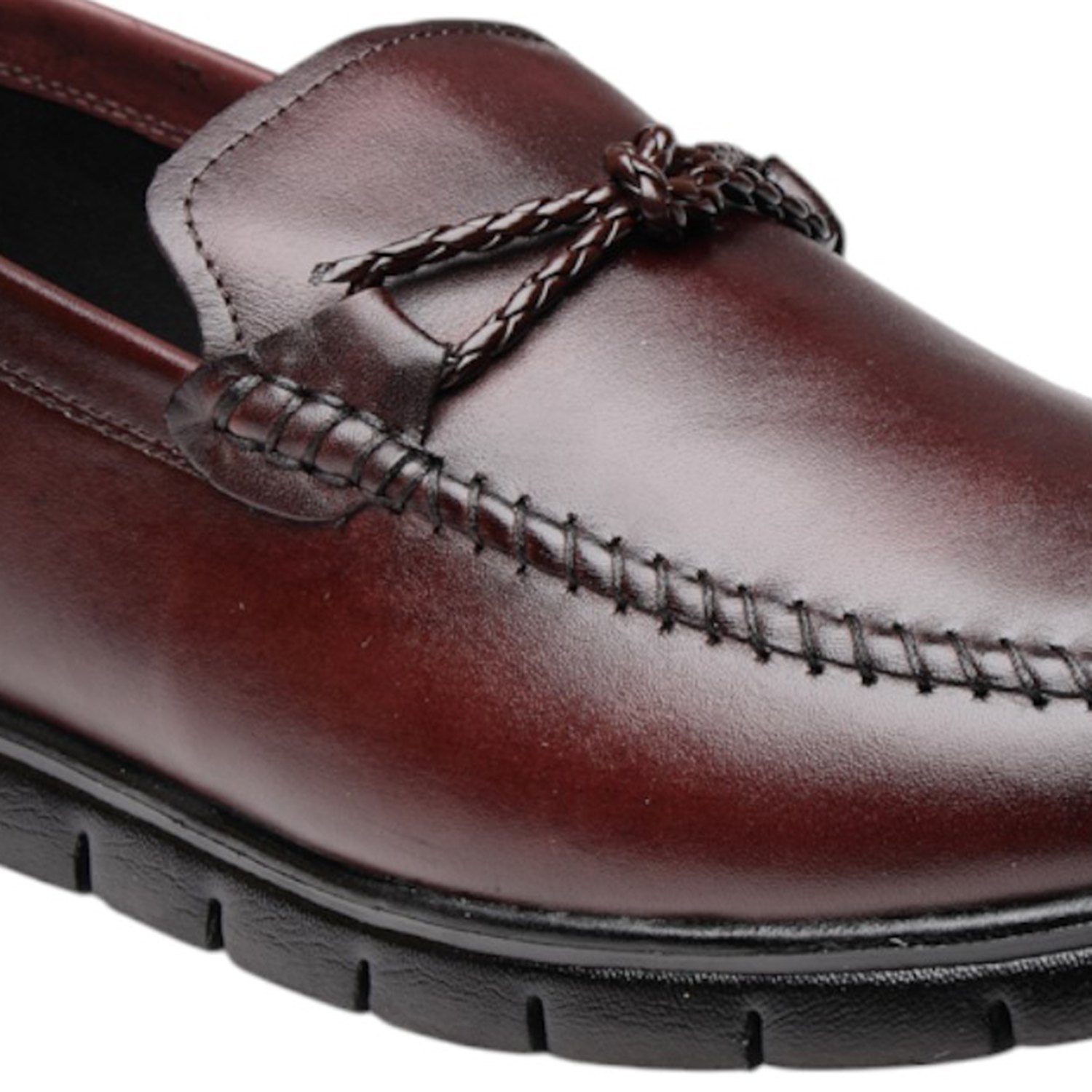 Men Wine Red Leather Loafers with 5-Zone Reflex-Zone-Bed