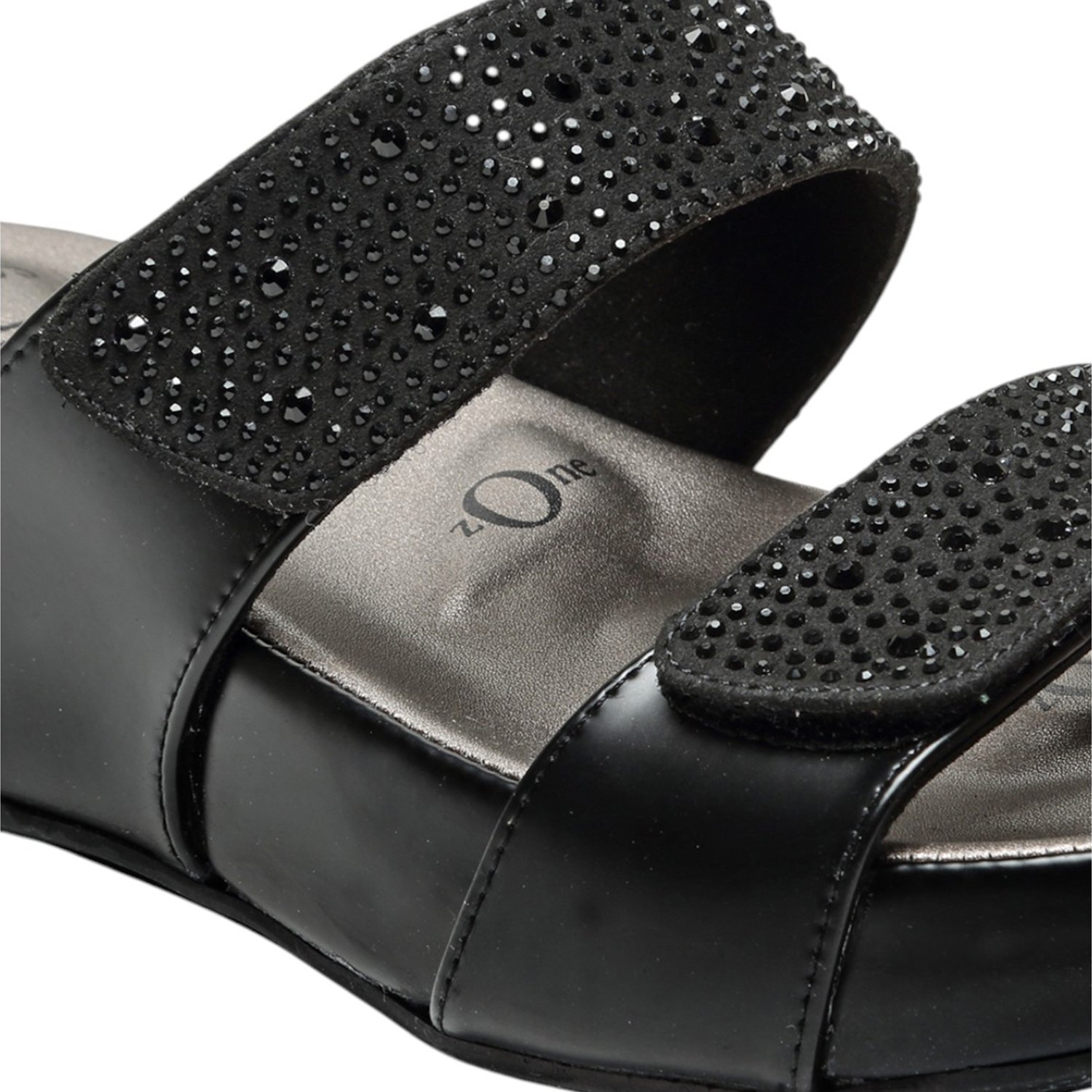 Jet Black Sparkle Women Embellished Double Strap Slides