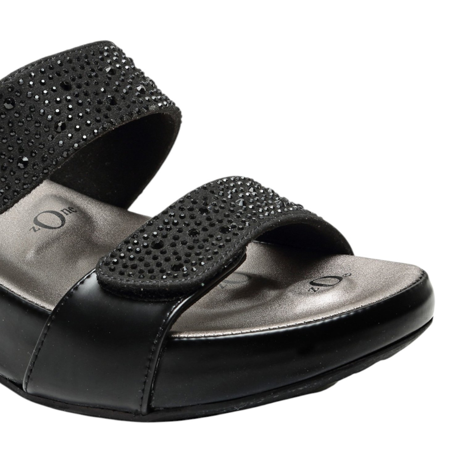 Jet Black Sparkle Women Embellished Double Strap Slides