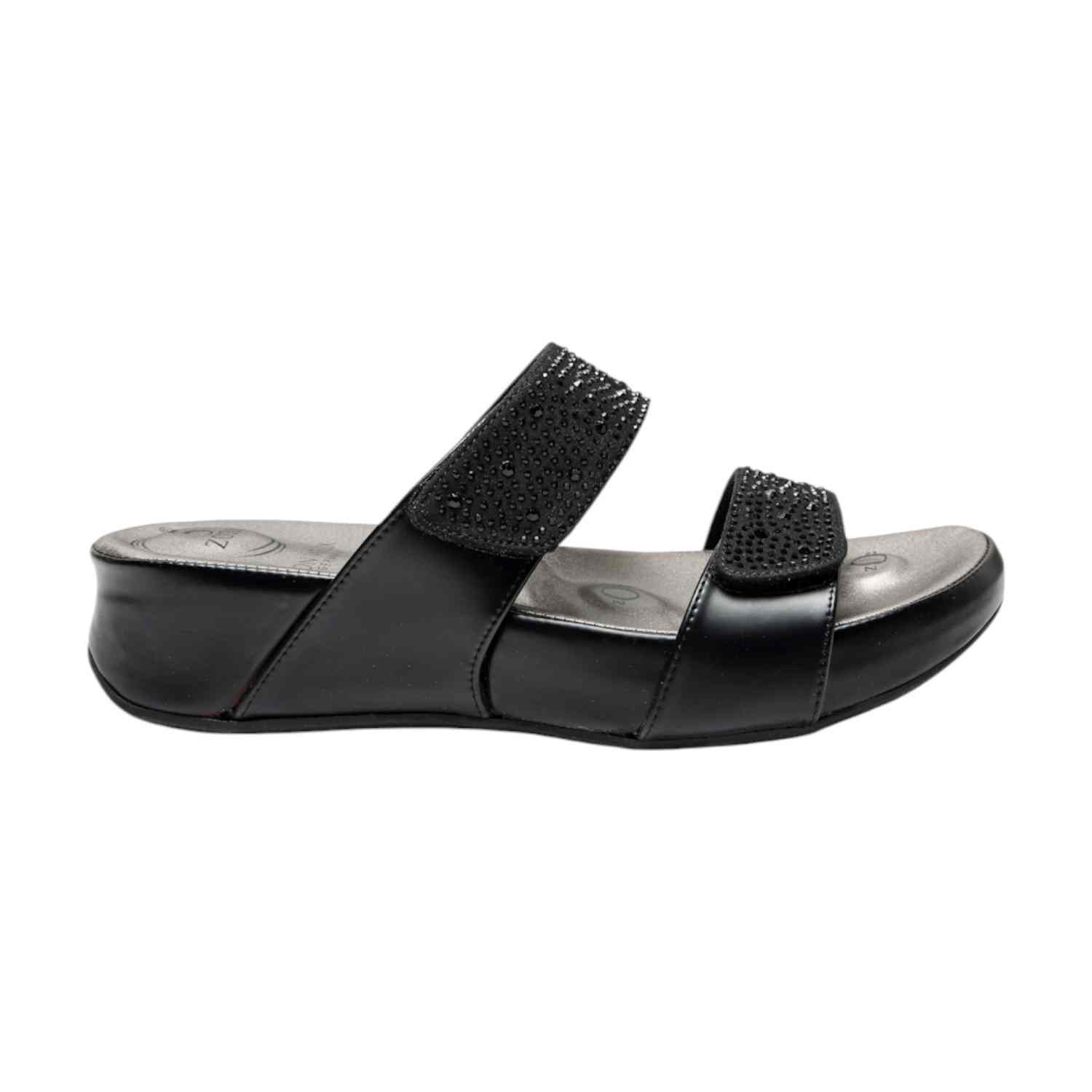 Jet Black Sparkle Women Embellished Double Strap Slides