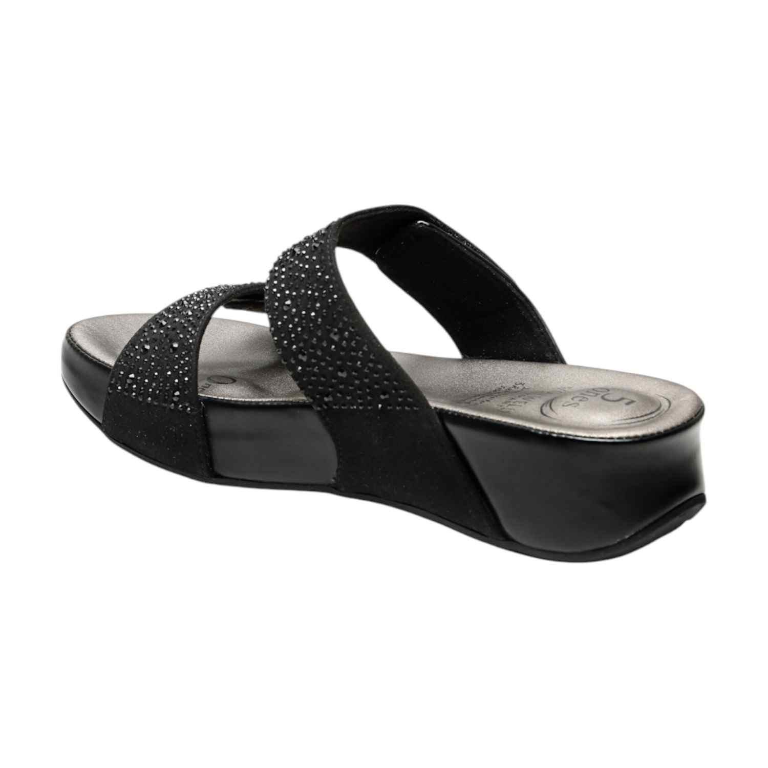 Jet Black Sparkle Women Embellished Double Strap Slides
