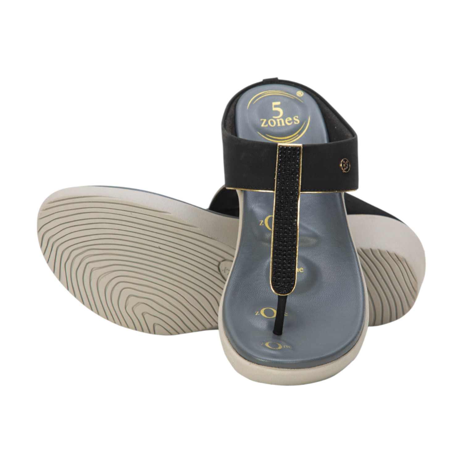Women Black Embellished Wedge Thong Sandals
